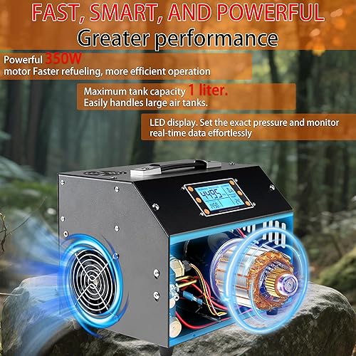 Vista 12 de TUXING Compresor de aire PCP de 4500 PSI, compresor PCP portátil, 12 V CC 110 V/220 V AC PCP Airgun compresor de parada automática, adaptador