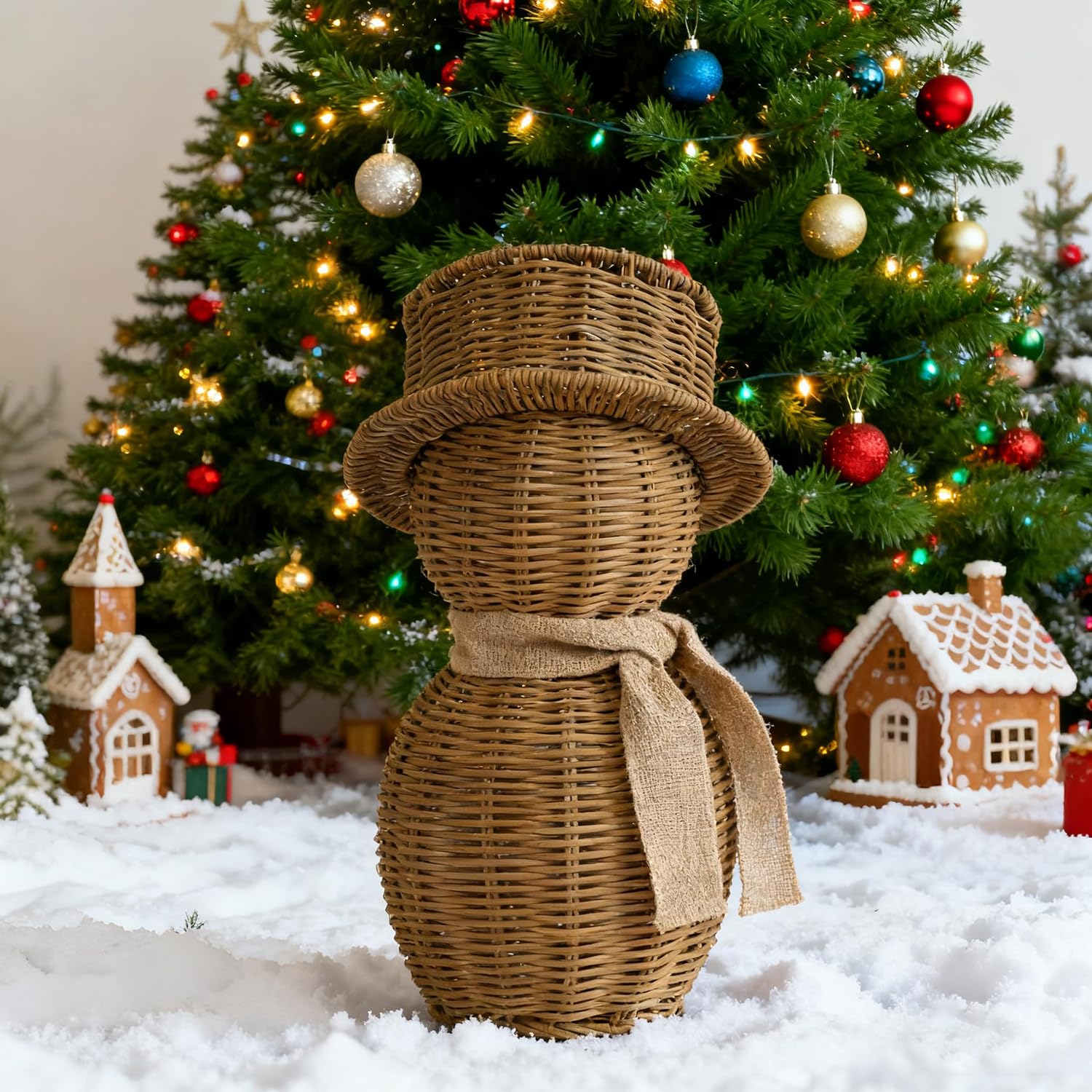 Bonhomme de Neige en Rotin naturel pour embellir votre ferme et jardin