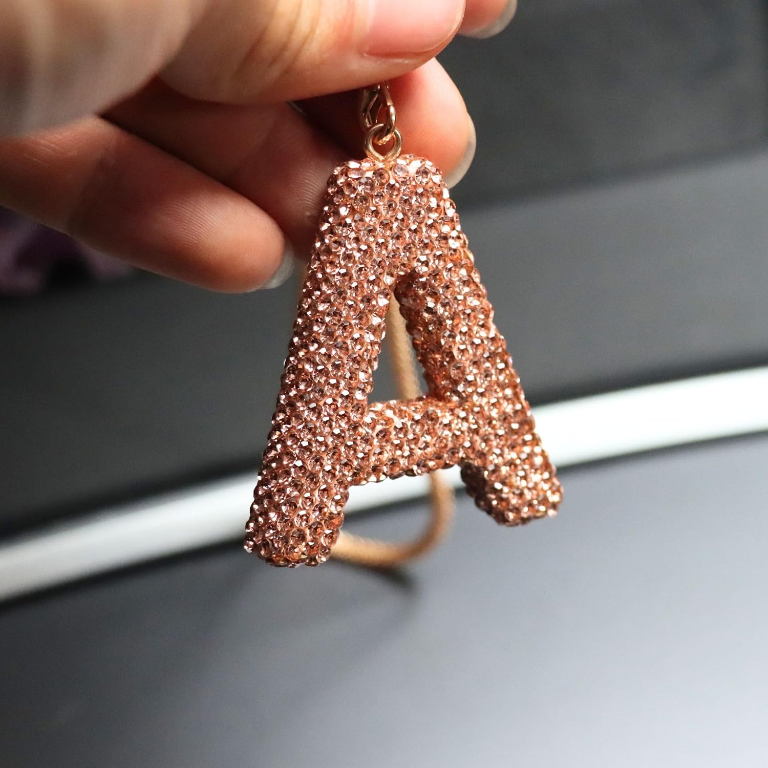 Bling Car Accessories for Women Letter Charm, Rainbow Crystal Rearview Mirror Pendant, Cute Diamond Rhinestone Car Decor, Lucky Gift for Women(A, Champagne Gold) image 5