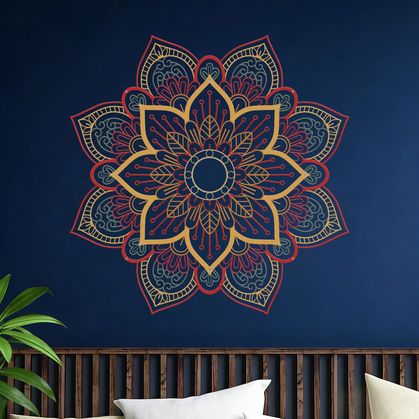 ruelen Mandala Wall Art Metal Flower Wall Decor 3D Floral Art 30'' Gold Art Wall Decor Modern Farmhouse Wall Hanging Decor for Living Room, Bathroom,Bedroom, Kitchen,Office (Red) — image 1