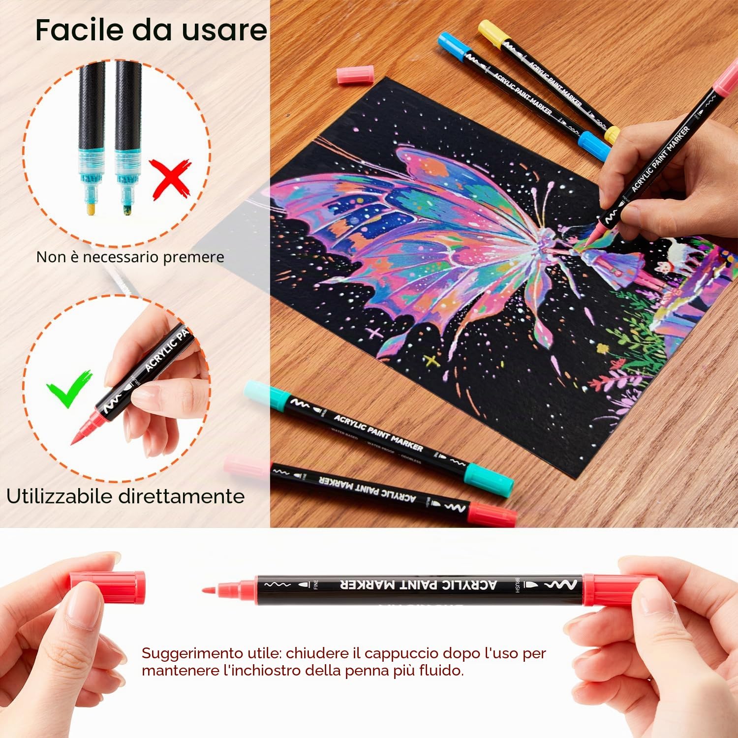 Shuttle Art Set di 80 pennarelli acrilici a doppia punta, punta fine e pennello, per pittura su roccia, ceramica, legno, tessuto, vetro, per adulti, per Natale e Pasqua
