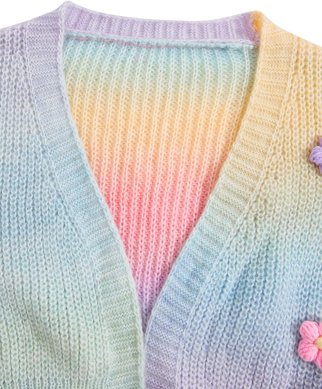 SHENHE Girl's Cute Flower Cardigan Open Front Chunky Knit Colorful Cropped Cardigan Sweater - Image 3