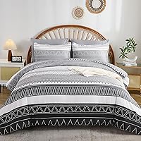 Vista 15 de WONGS Bedding - Juego de edredón bohemio gris tamaño Queen, juego de edredón en una bolsa de 7 piezas con textura de rayas, reversible