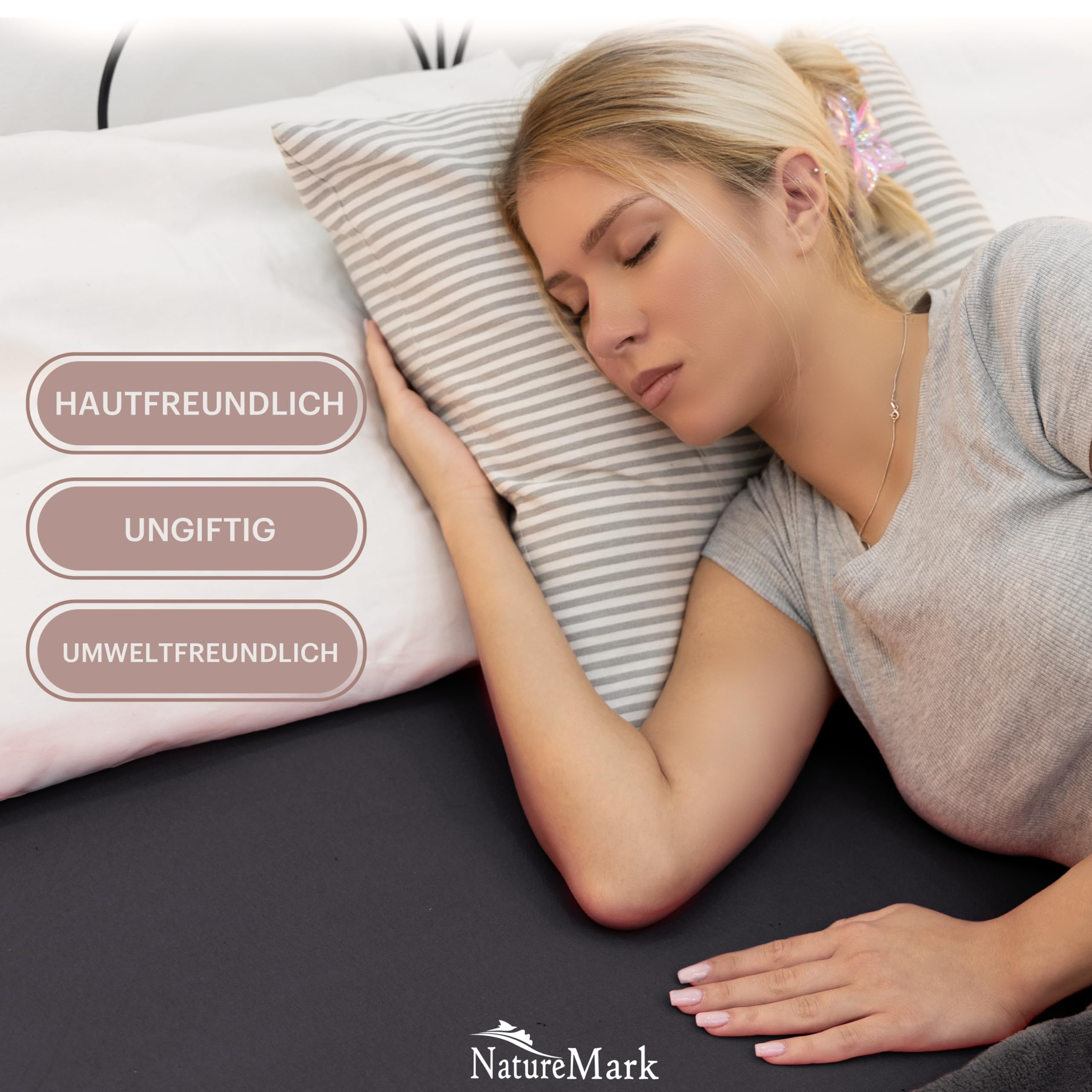 NatureMark Prześcieradło dżersejowe z gumką, 100% bawełna, w wielu rozmiarach i kolorach, markowa jakość, Öko-Tex Standard 100 (180x200-200x200 cm, Czarny)