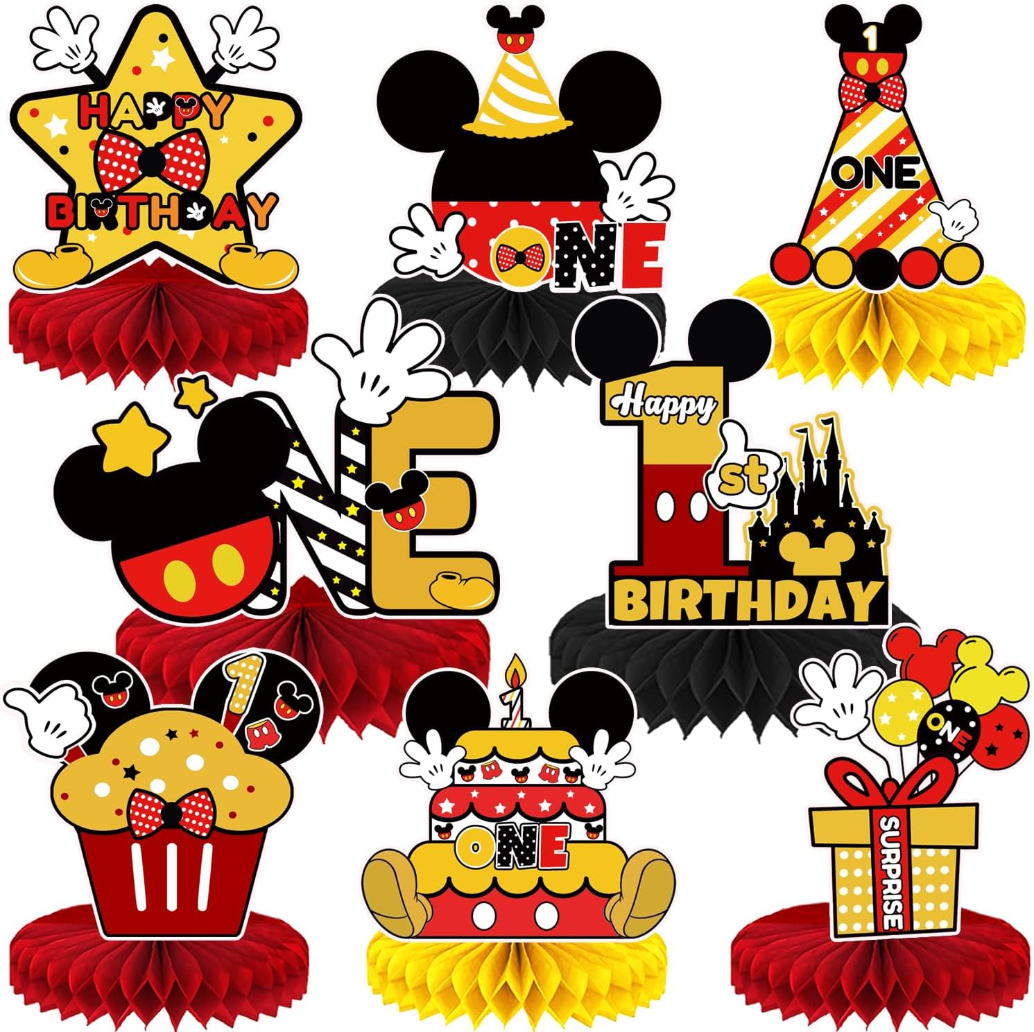 8Pcs Cartoon Mouse Birthday Party Supplies,Cartoon Mouse Honeycomb Centerpieces,Cartoon Mouse Theme 3D Table Decorations (ONE)