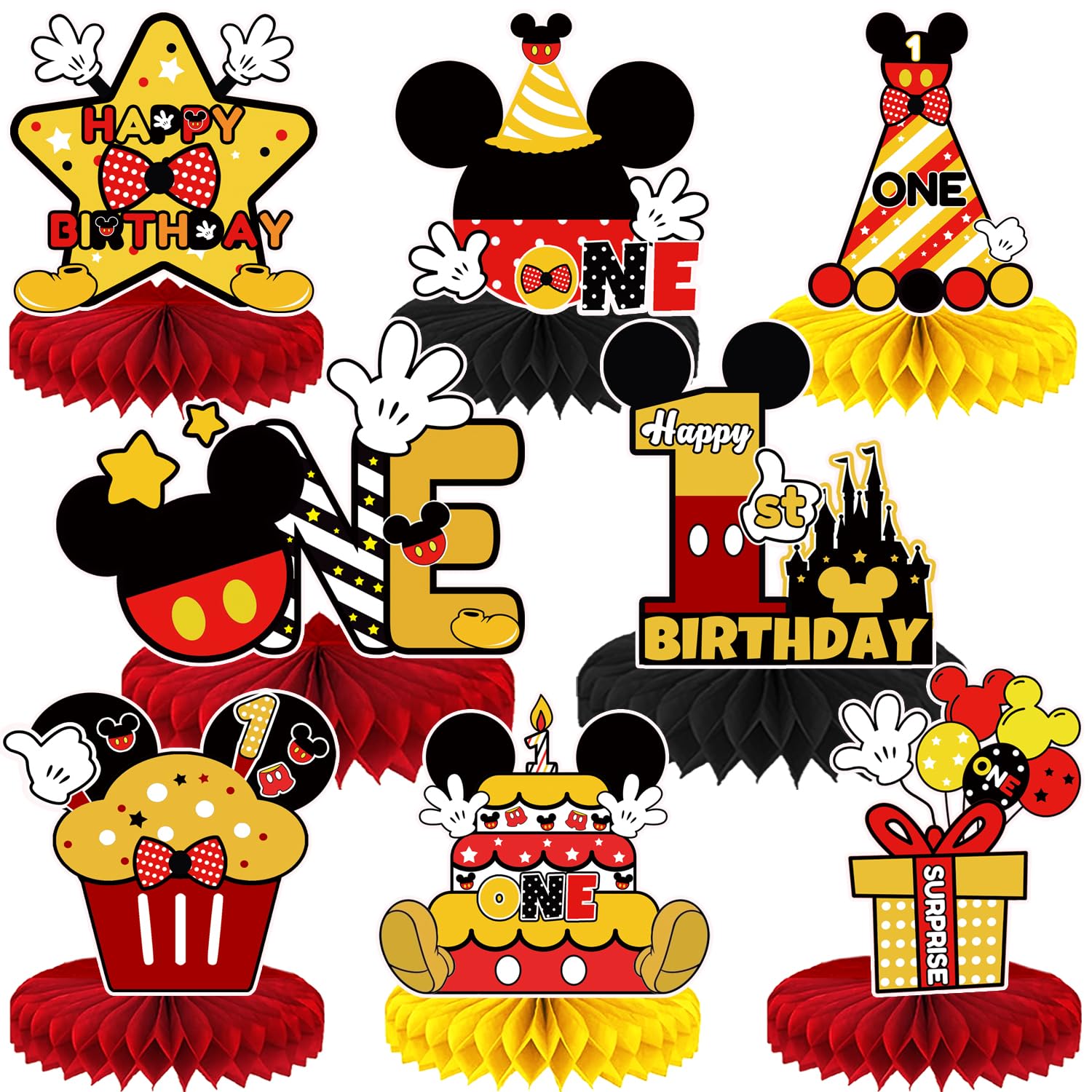 8Pcs Cartoon Mouse Birthday Party Supplies,Cartoon Mouse Honeycomb Centerpieces,Cartoon Mouse Theme 3D Table Decorations (ONE)