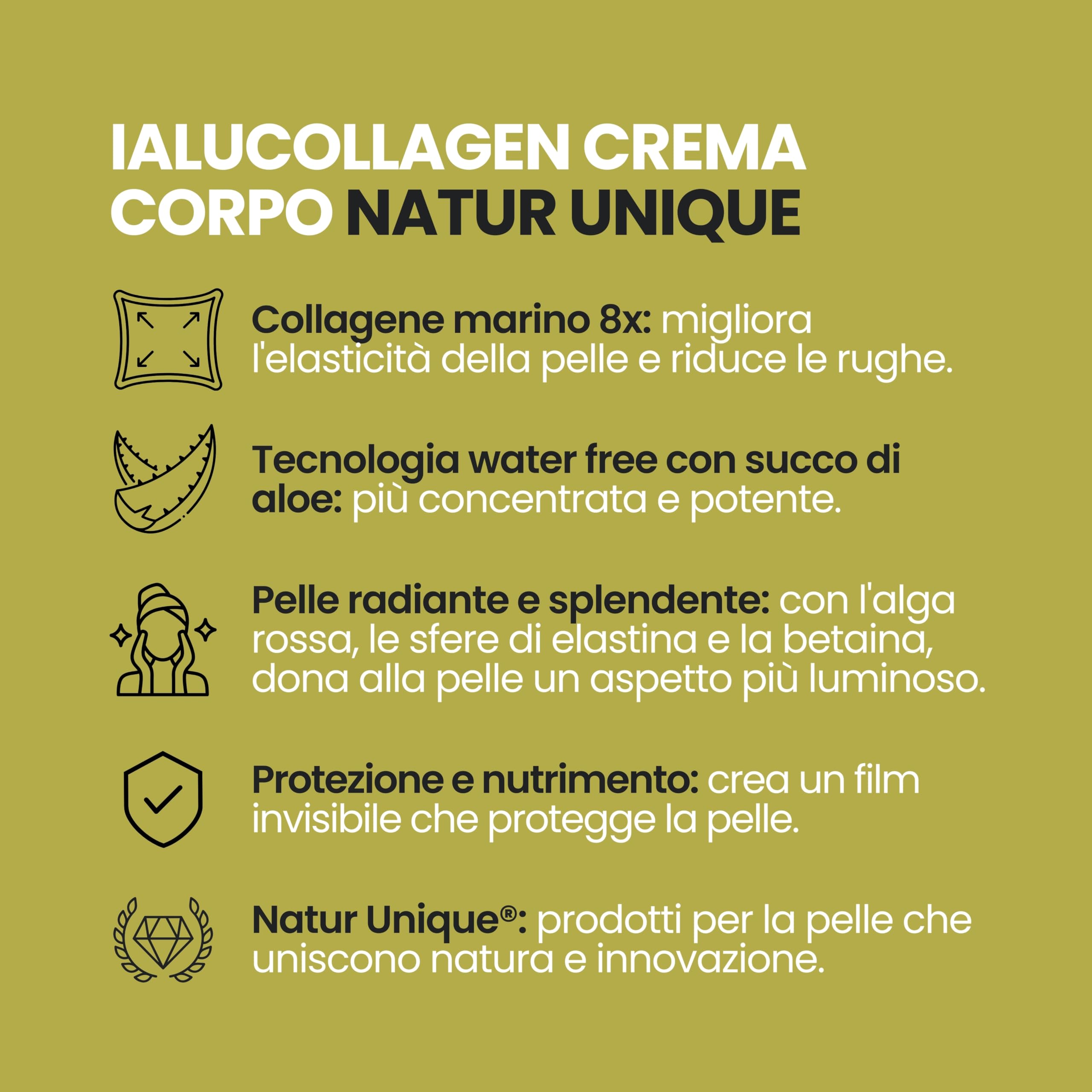 Körpercreme Ialucollagen Intensive Natur Unique | Feuchtigkeitsspendende und straffende Körpercreme mit 8 Arten von Meereskollagen und Aloe Vera | duftende Körpercreme für Damen und Herren | 200 ml