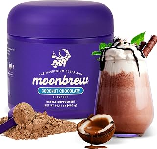 MoonBrew Nighttime Magnesium Coconut Chocolate Mix, Natural Sleep Aid Drink Mix for Adults - Calming Melatonin-Free Sleep Support Powder with Magnesium Glycinate, L-Theanine, Chamomile & Zinc