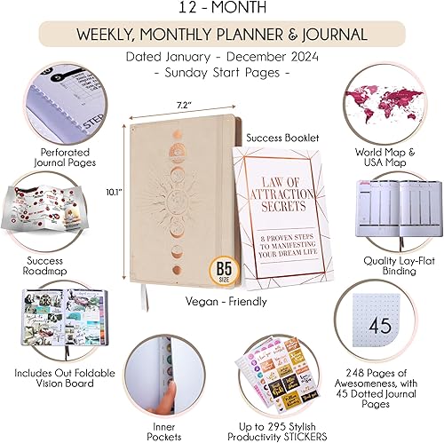 Miniatura 2 de Law of Attraction - Agenda semanal y mensual 2024 de lujo, un viaje de 12 meses para aumentar la productividad y la felicidad - Organizador de vida,