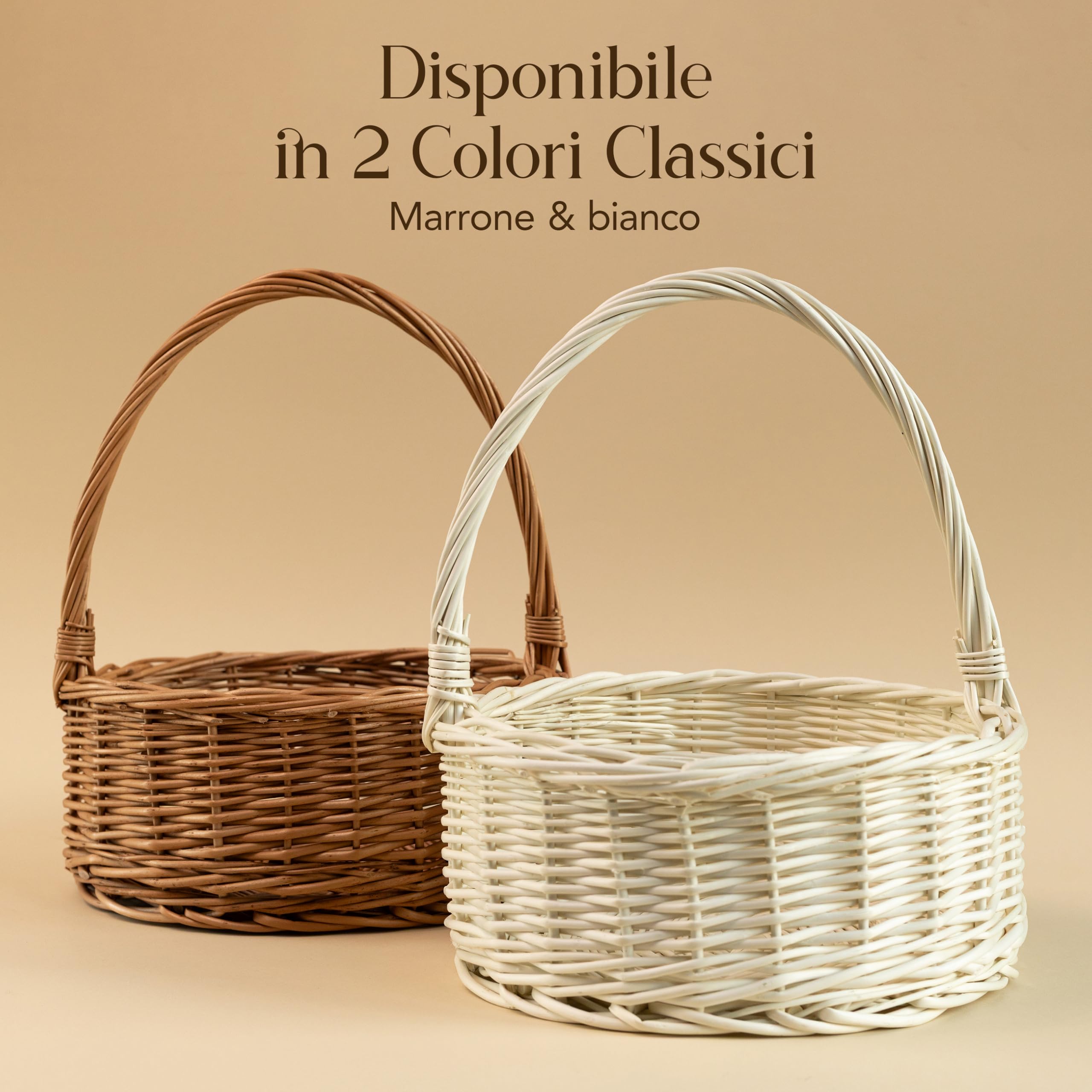 Creative Home Cesto Pasquale Ovale Bianco Crema 30 x 30 x 32 cm | Piccolo Cestino in Vimini con Manico | Cesta Vimini Intrecciata a Mano | Cestino da Giardino, Regalo Natale, Frutta