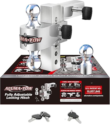 Uriah Products Aluma Tow Adjustable Lightweight Aluminum Alloy Trailer Hitch Interchangeable Ball Mount with 6 Inch Drop Distance