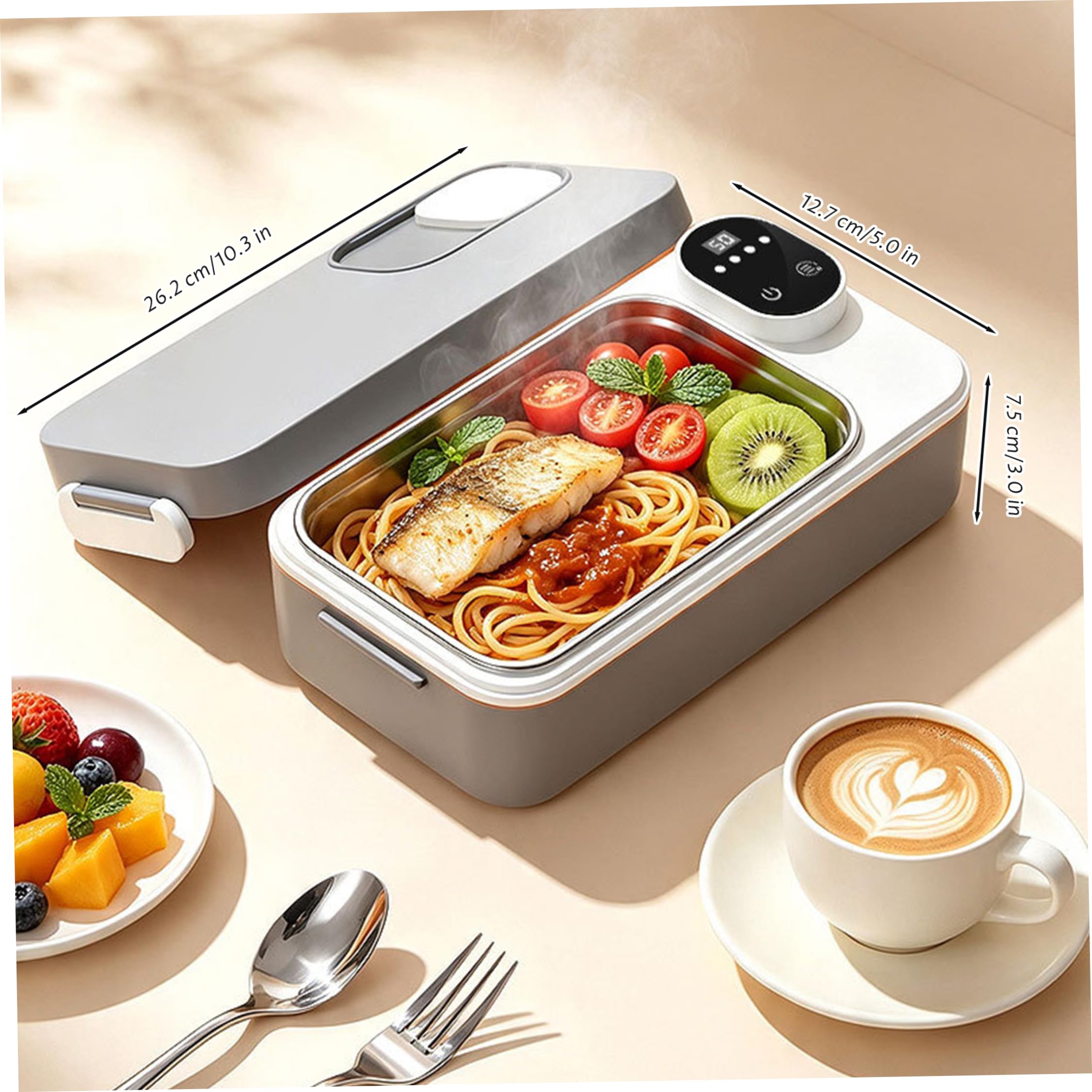 Fiambrera eléctrica portátil, 4 configuraciones de temperatura Calentador de almuerzo eléctrico Recargable Sin agua Sin enchufe Calentador de alimentos portátil a prueba de fugas Gris