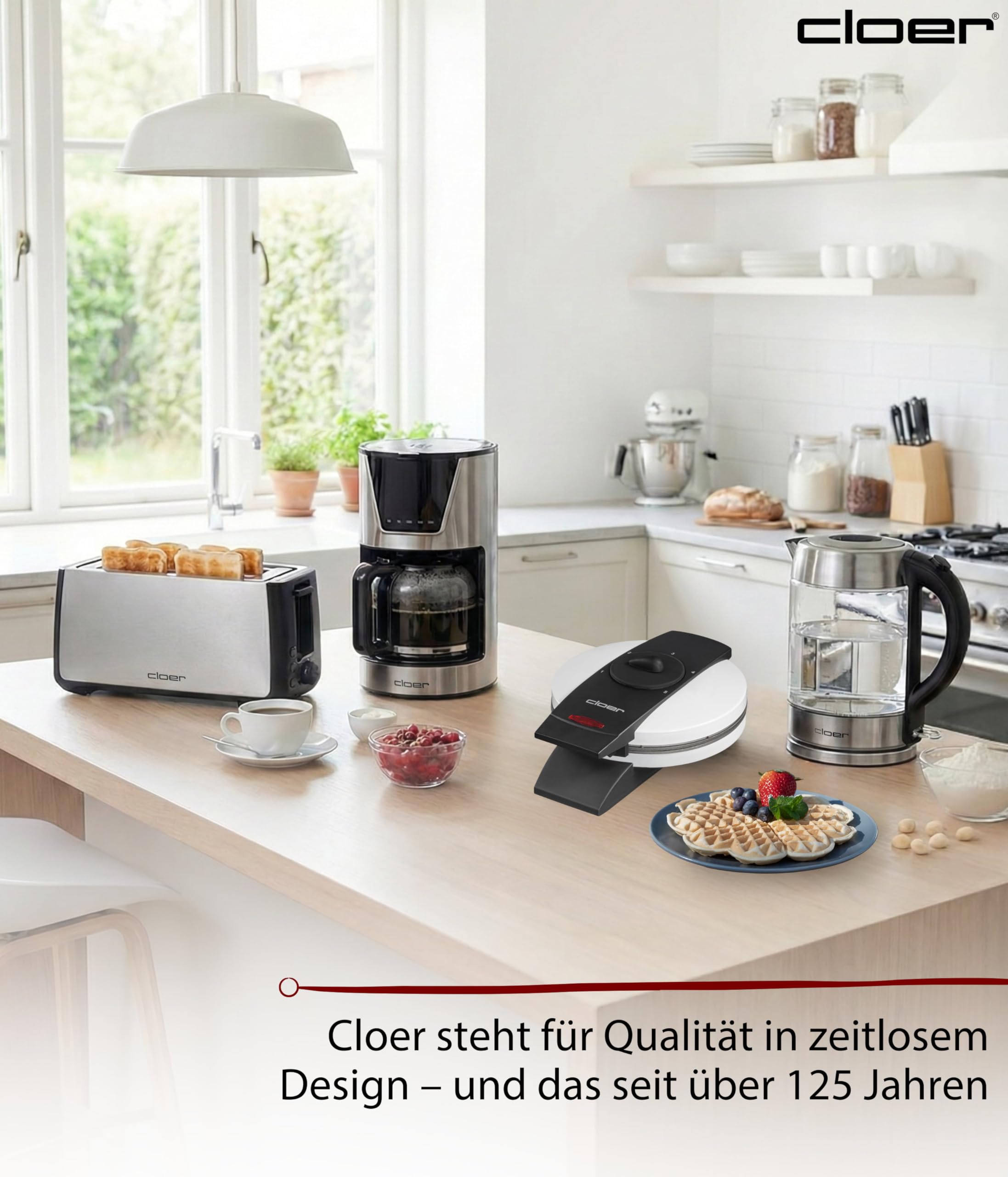 Cloer 1621 Waffeleisen 930 W 15,5 cm Herzwaffeln weiß Metall