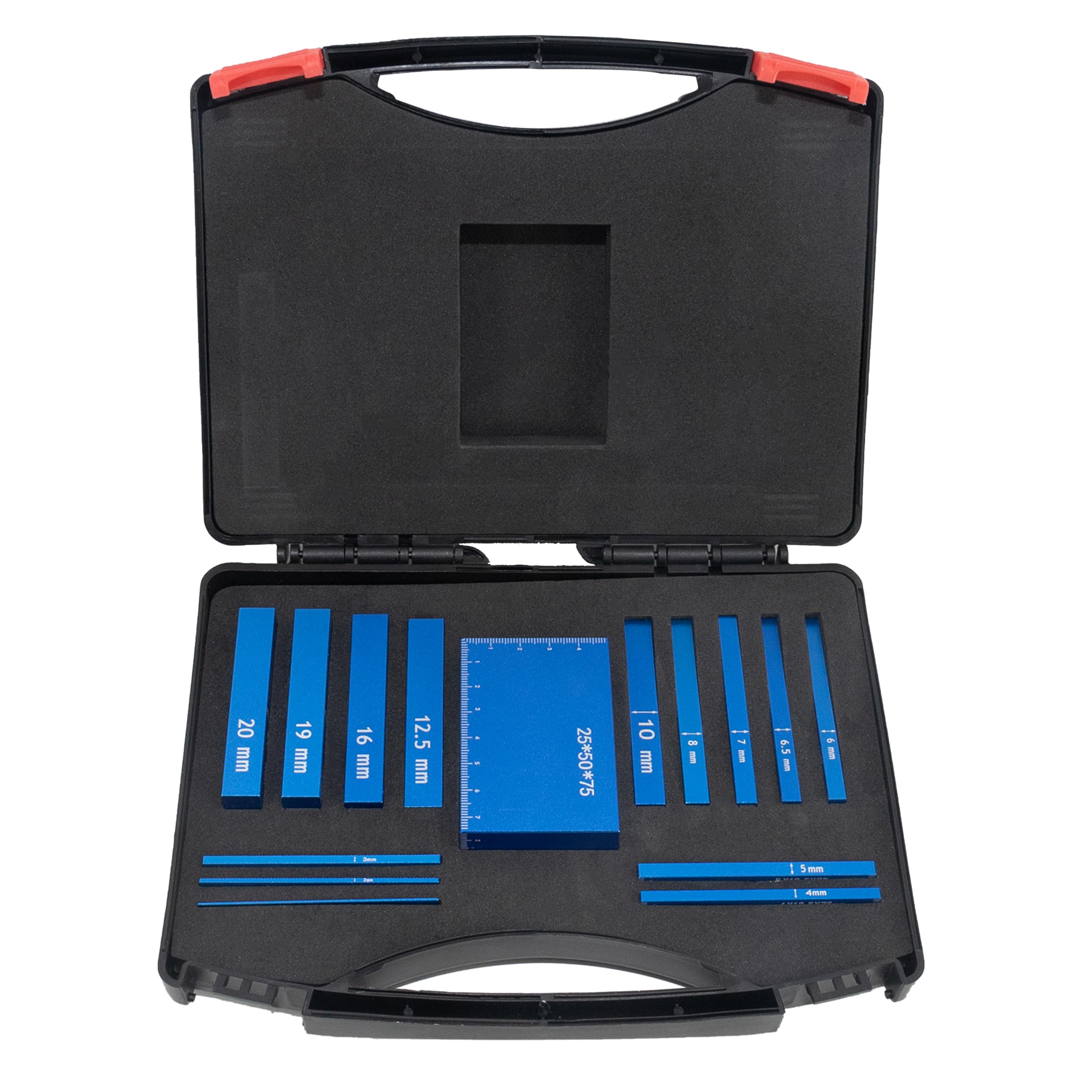 Bloques métricos de configuración para carpintería, juego de bloques de aluminio para calibrador de altura para enrutador y accesorios de sierra de mesa, color azul, 15 unidades