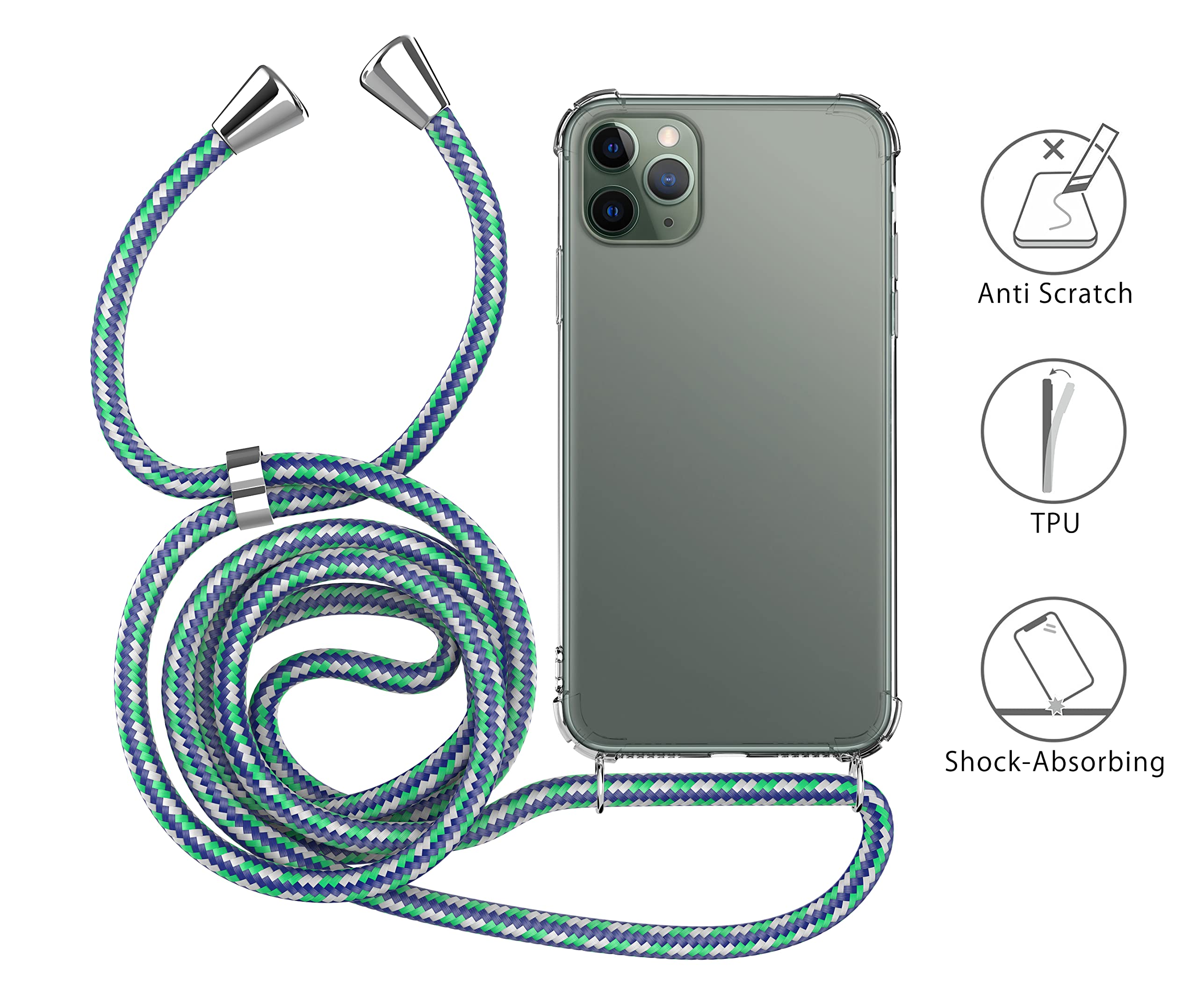 Emlivi Custodia per cellulare con cinturino per iPhone 14 Pro, in nylon, con cordino da appendere, custodia protettiva con elegante fascia per iPhone 14 Pro, verde militare