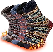 COOPLUS Warm Wool Socks Mens Winter Thermal Thick Crew Cold Weather Pattern Socks (5 Pairs)