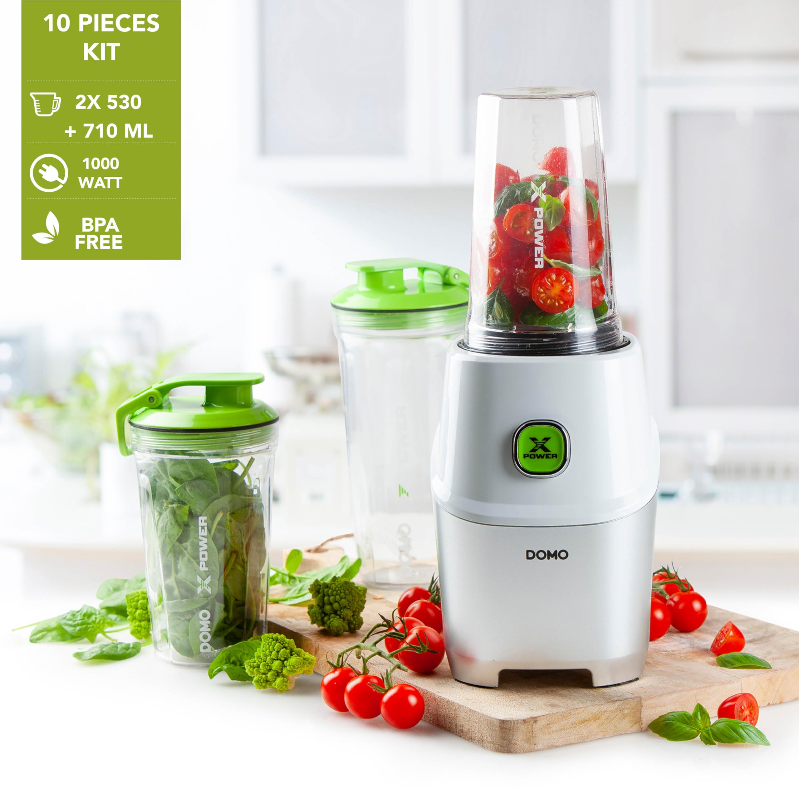Powermixer Domo DO700BL z silnikiem o mocy 1000 W – miksowanie bezpośrednio w butelce, biały