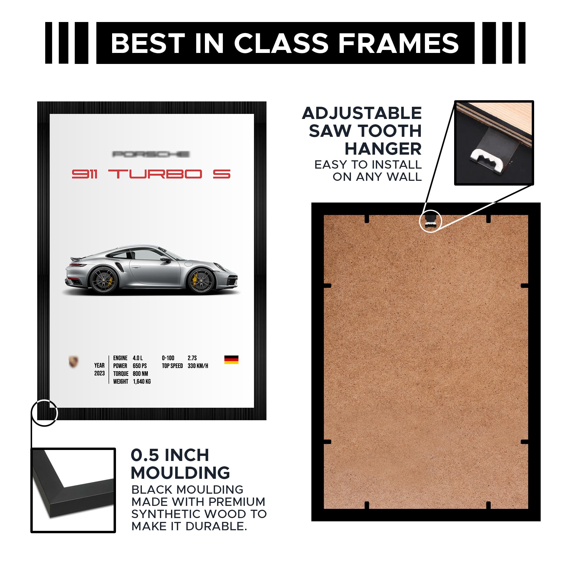 CodersParadise - Porche 911 Turbo S Wall Poster Frame | Aesthetic A4 Car Poster Frame for Home, Living Room, Bedroom, Office & Gaming Room Decor | Hanging Sports Car Wall Art 3