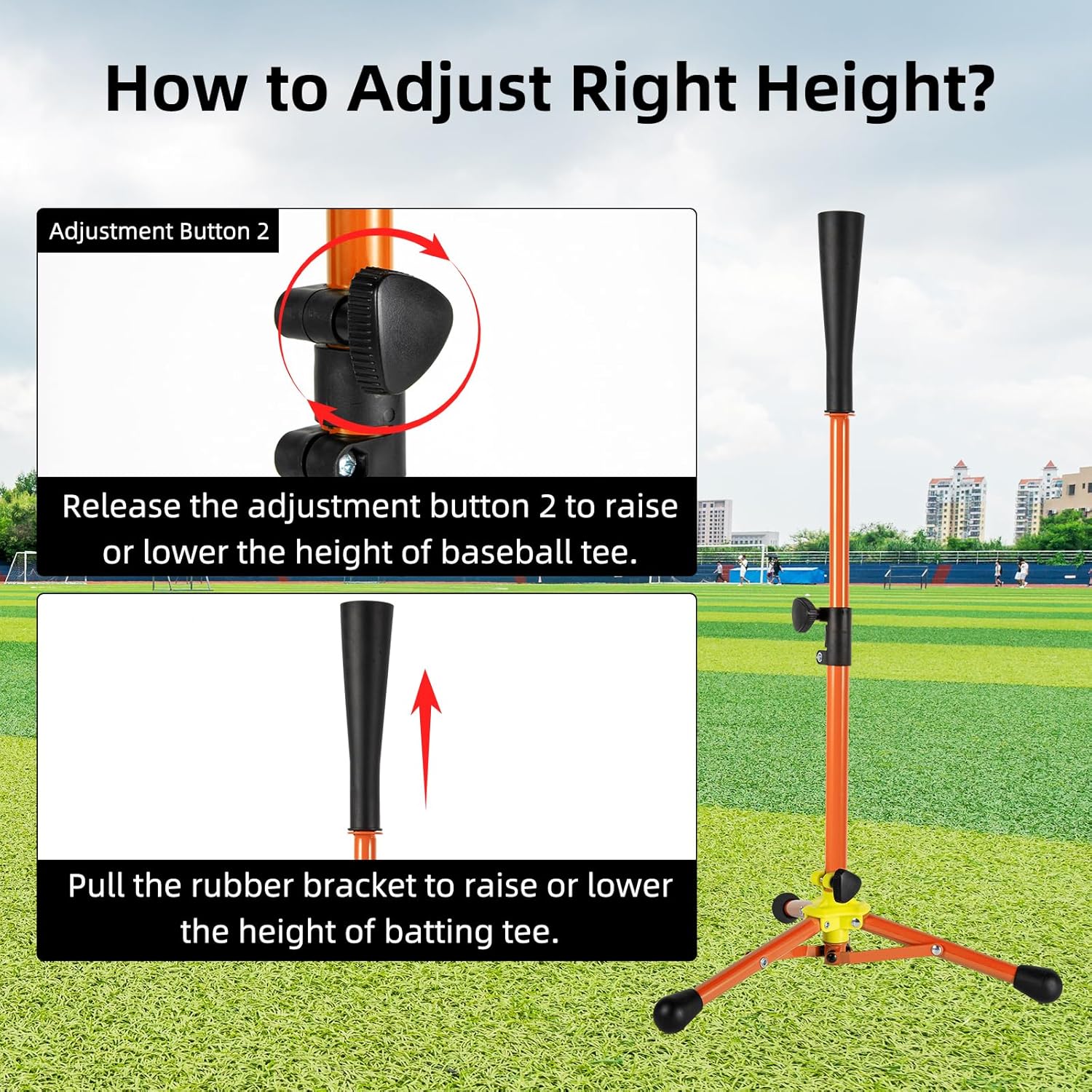 Baseball Tee for Kids, 18.87 to 29.29 Inches Batting Tee for Baseball, Portable Stable Baseball Hitting Tees with Carry Bag, Tripod Tanner Tee for Baseball Practice Tee Aged 3-8 Years (Orange)