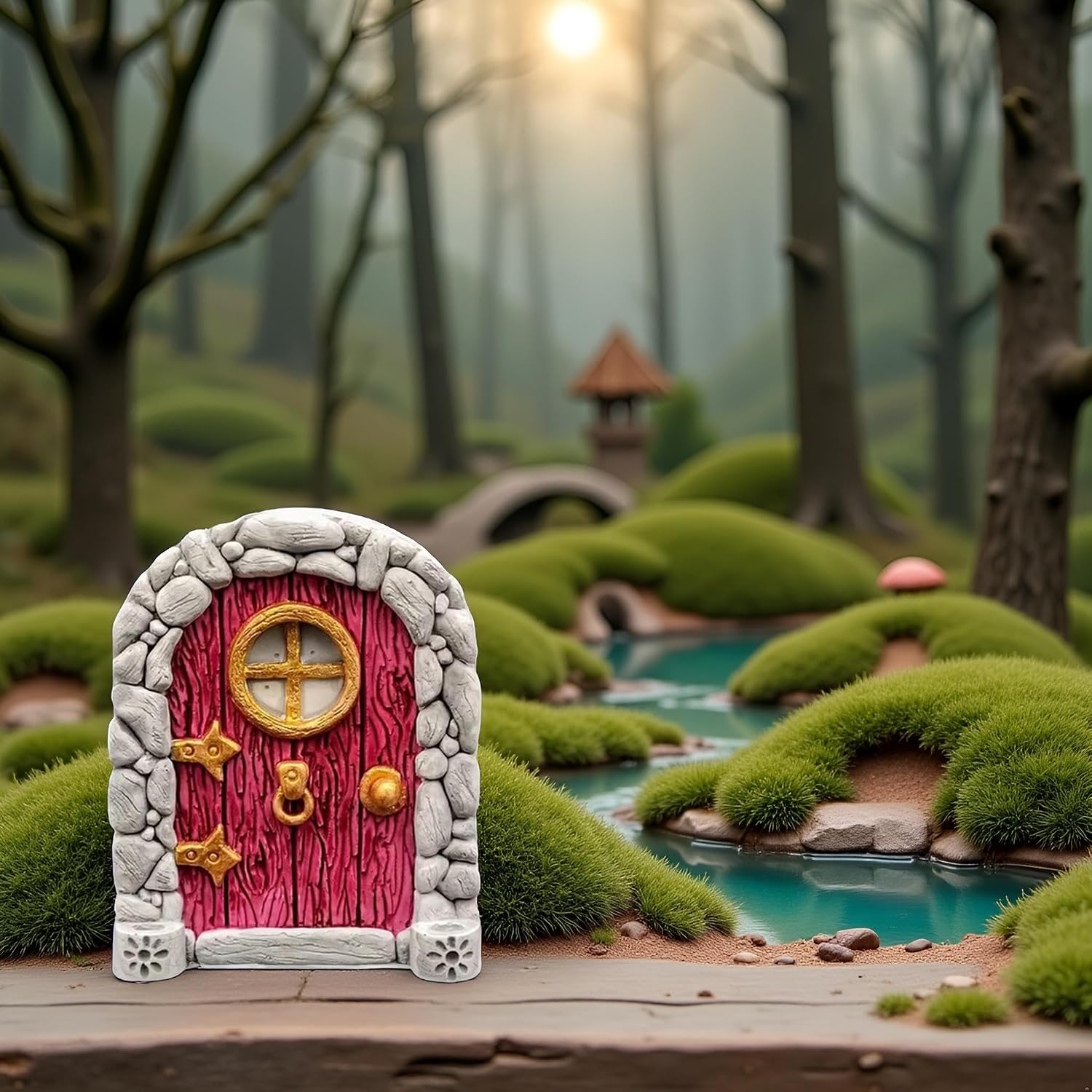 Jinshining Red Mini Fairy Garden Door for Tree, 3D Miniature Fairy Door for Fairytale Tiny House Doors, Bonsai Terrarium Micro Landscape Decoration Accessories Garden Miniatures