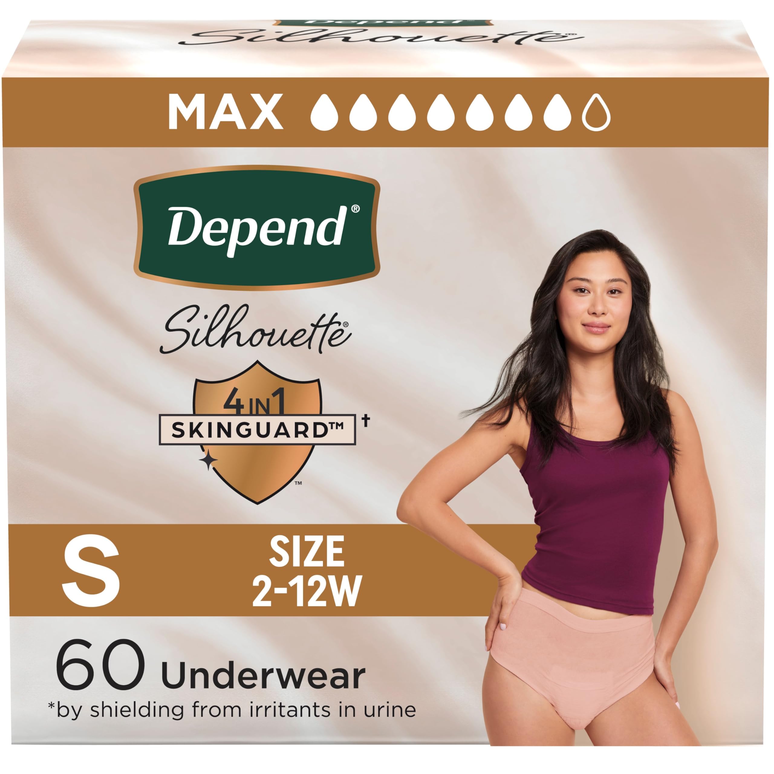 Depend Silhouette Incontinence & Postpartum Underwear for Women, Maximum Absorbency, Disposable, Small, Pink, 60 Count (2 Packs of 30) (Packaging May Vary)