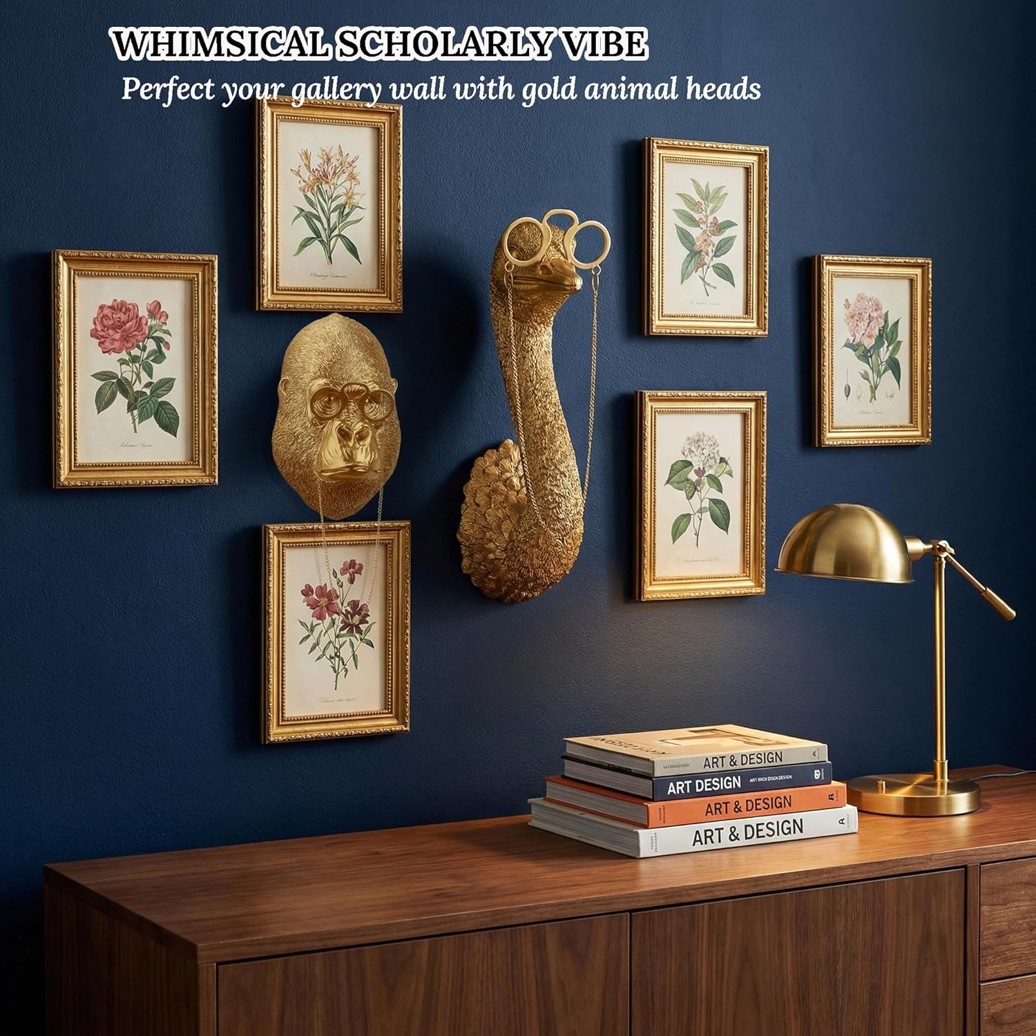 Juedawyal Gold Ostrich Animal Head Wall Decor Sculpture, Resin Animal Heads for Wall, Vintage Wall Sculpture for Men Women Living Room Hallway Staircase Home Office