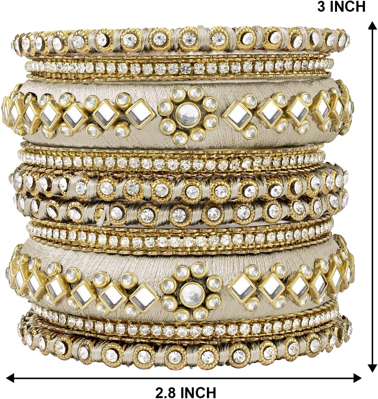 Aheli Velvet Matching Fancy Silk Thread Cream White Chuda/Chura Bangle Set Gift for Women Size 2.8" - Image 4