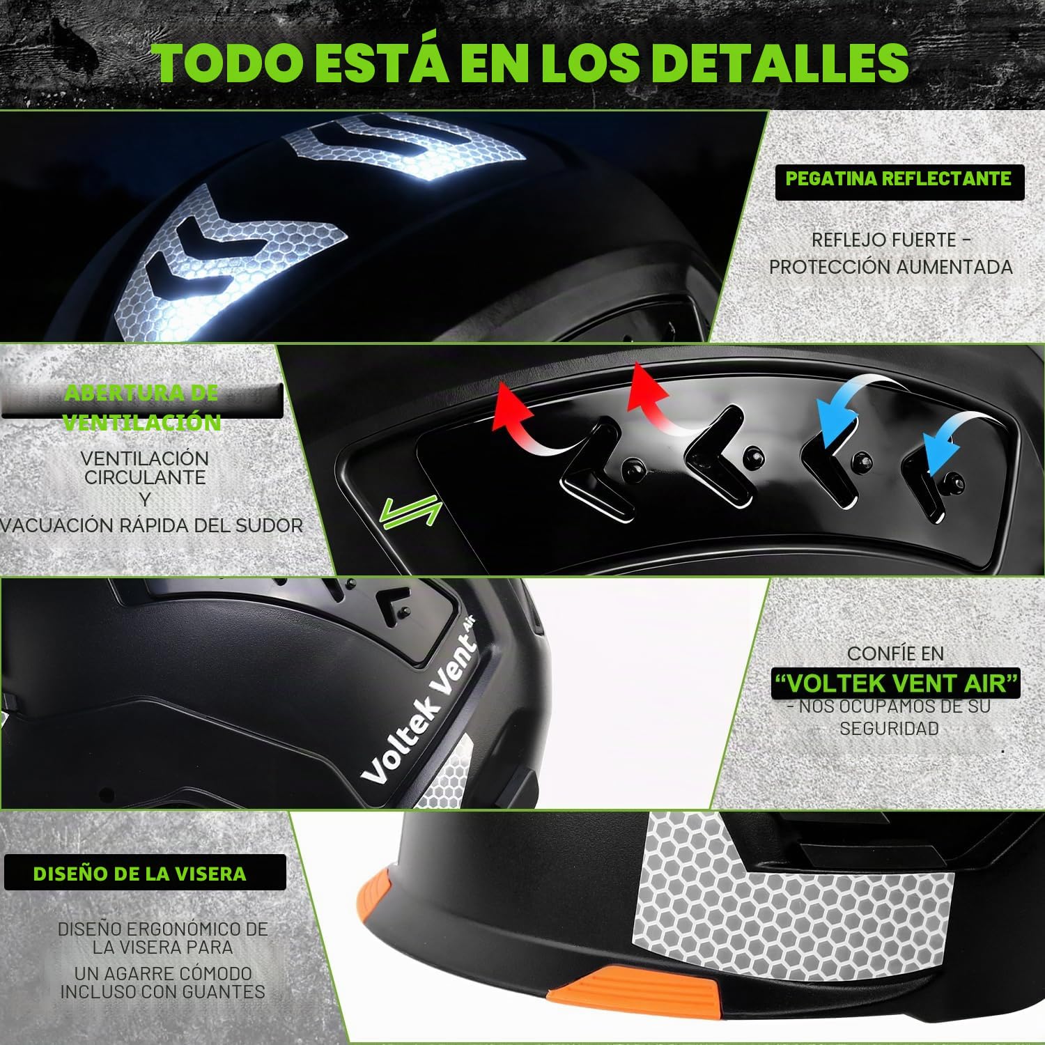 GREEN DEVIL VOLTEK Vent Air - Casco industrial para adultos, con certificado EN12492, certificado EN397, absorción de impactos y resistencia a la penetración con protección adicional en todos los