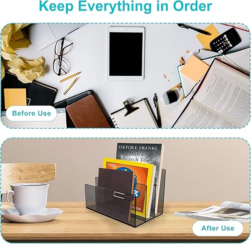 Miniatura 3 de Boloyo Soporte de Archivos Acrílico, 1 Pieza 3 Secciones Organizador de Archivos Transparente Negro Clasificador de Cartas de Correo Soporte de