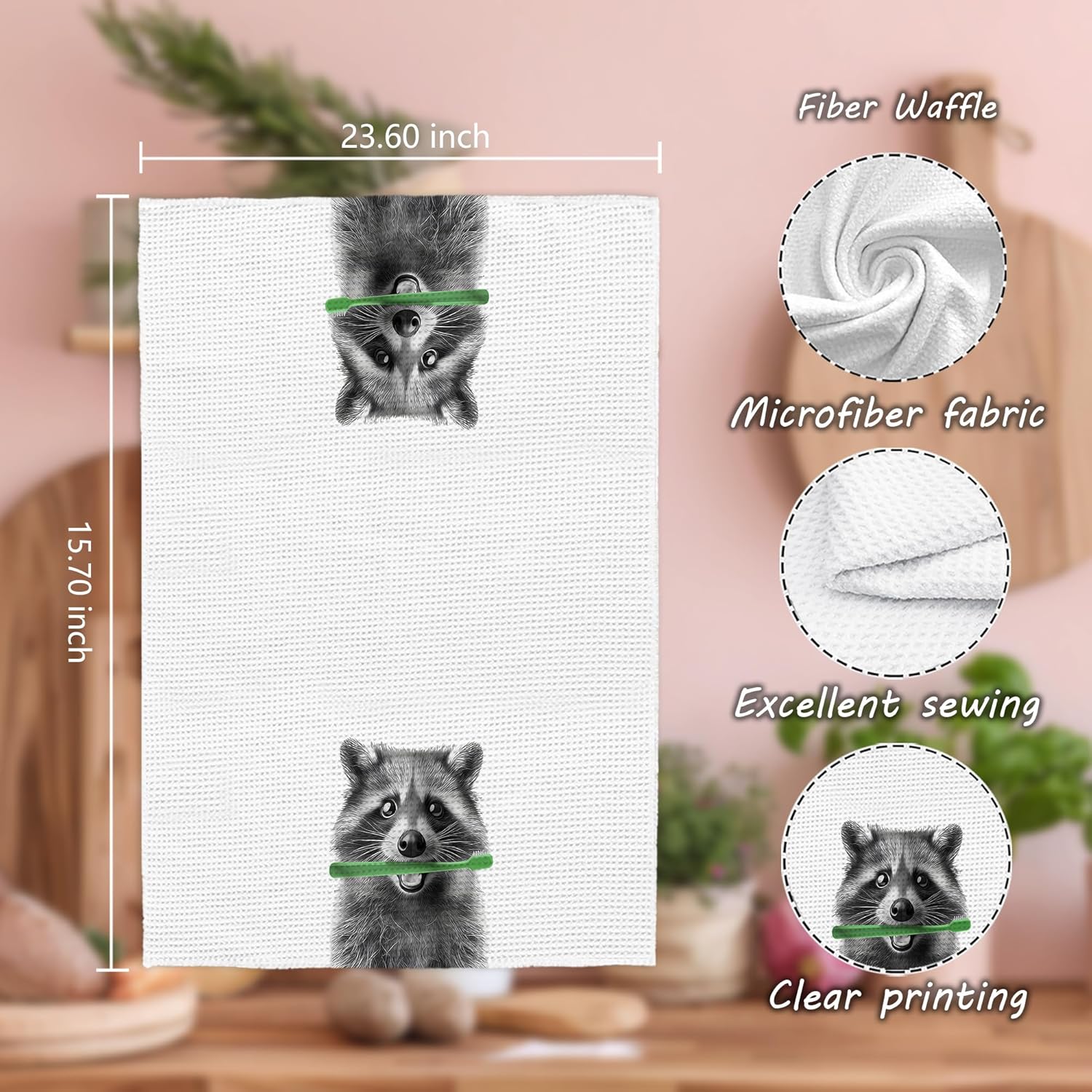 Funny Raccoon Hand Dish Towels for Bathroom Set of 2, Raccoon Lover Gifts Hand Towels for Bathroom Decor, 16x24 Inch - Image 4