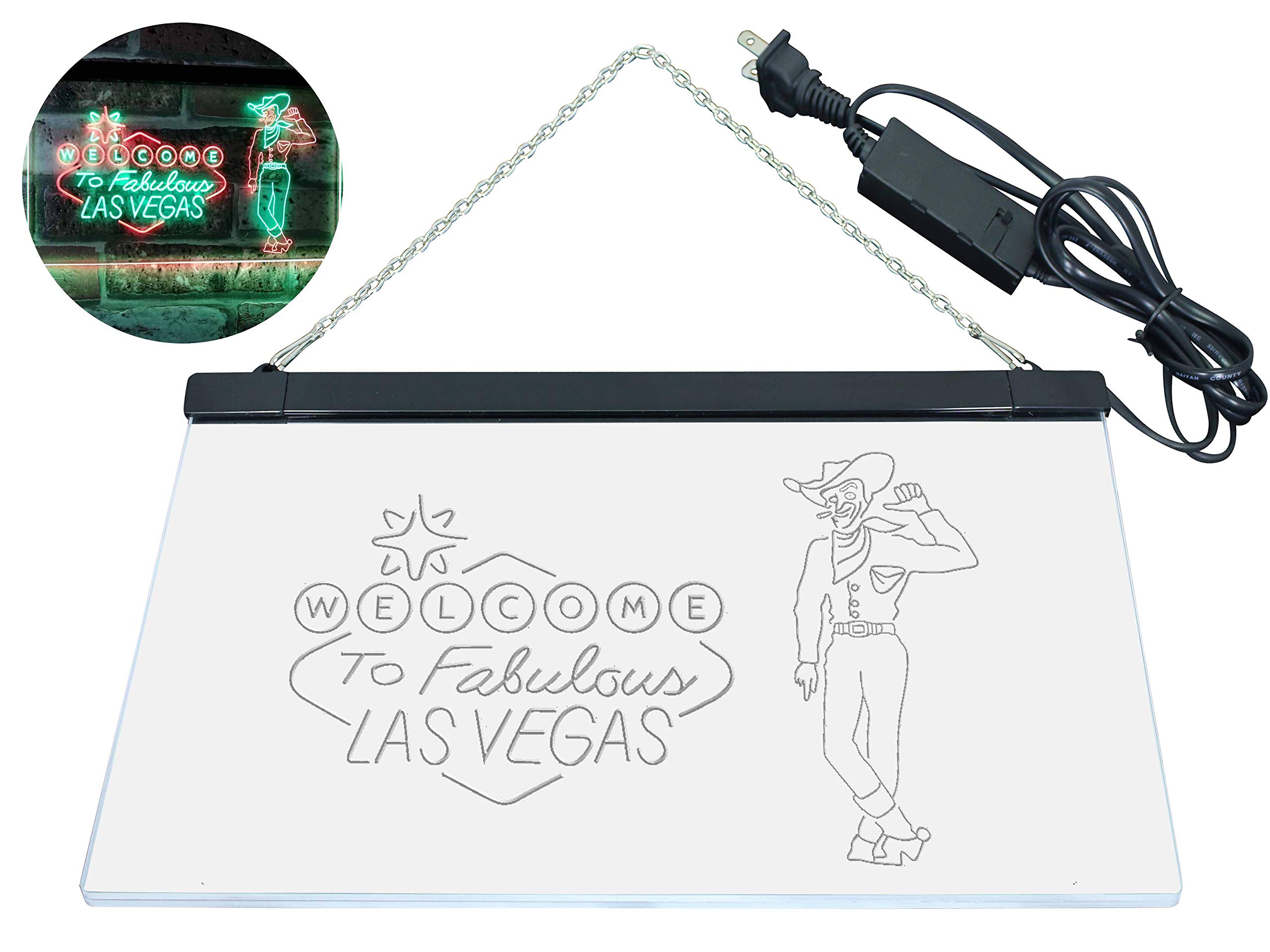 ADVPRO Cowboy Welcome to Las Vegas Beer Bar Pub Display Dual Color LED Enseigne Lumineuse Neon Sign Vert et Rouge 400 x 300mm st6s43-i3005-gr