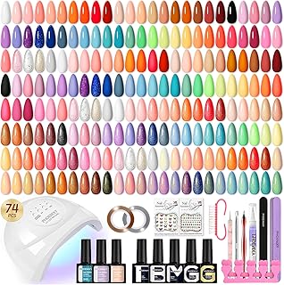 phoenixy Gel Nail Polish Kit with U V Light 74 Pcs Gel Nail Kit 55 Color...