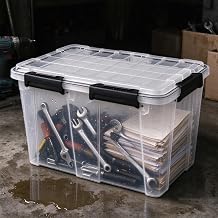 54 Qt IP68 Waterproof Storage Bin, Clear Plastic Gasket Box with Lid &amp; Latches, Heavy Duty Stackable Tote for Garage, Basement &amp; Tools, Black