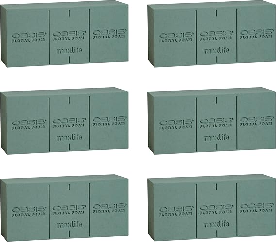 Oasis Floral Foam MaxLife Standard Size Floral Foam Bricks, Pack of 6 Professional Hydration & Secure Stem Support for Fresh Flower Arrangements
