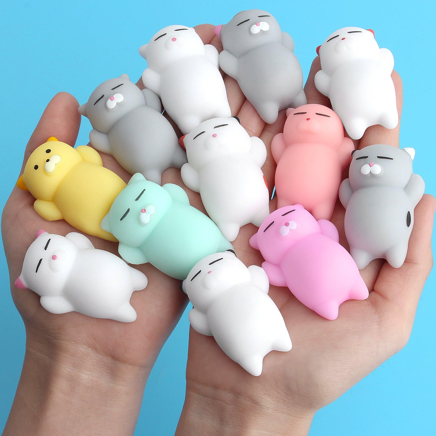 Outee 12 Pcs Mochi Animals Toys Cute Mochi Cat Stress Relief Toys Mochi Animals Party Favors for Kids Mini Animals Cat Easter Gifts for Kids Adults