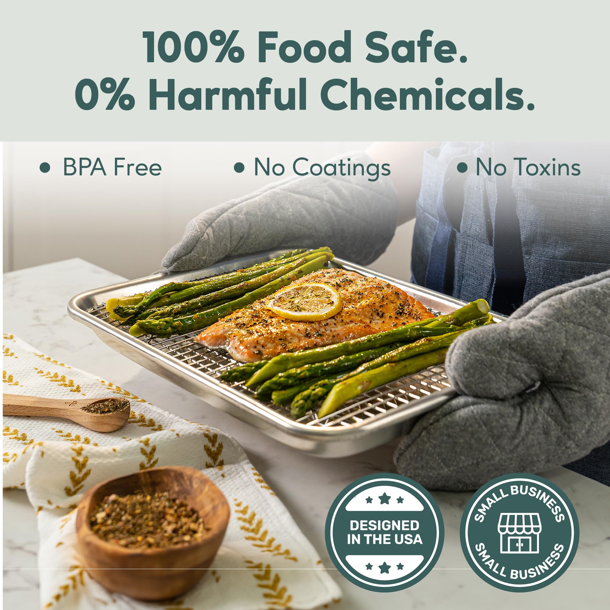 Ultra Cuisine Baking Pan with Cooling Rack Set - Quarter Sheet Pan Size - Includes Professional Aluminum Baking Sheet and Stainless Steel Baking Rack for Oven - Durable, Easy Clean, Commercial Quality