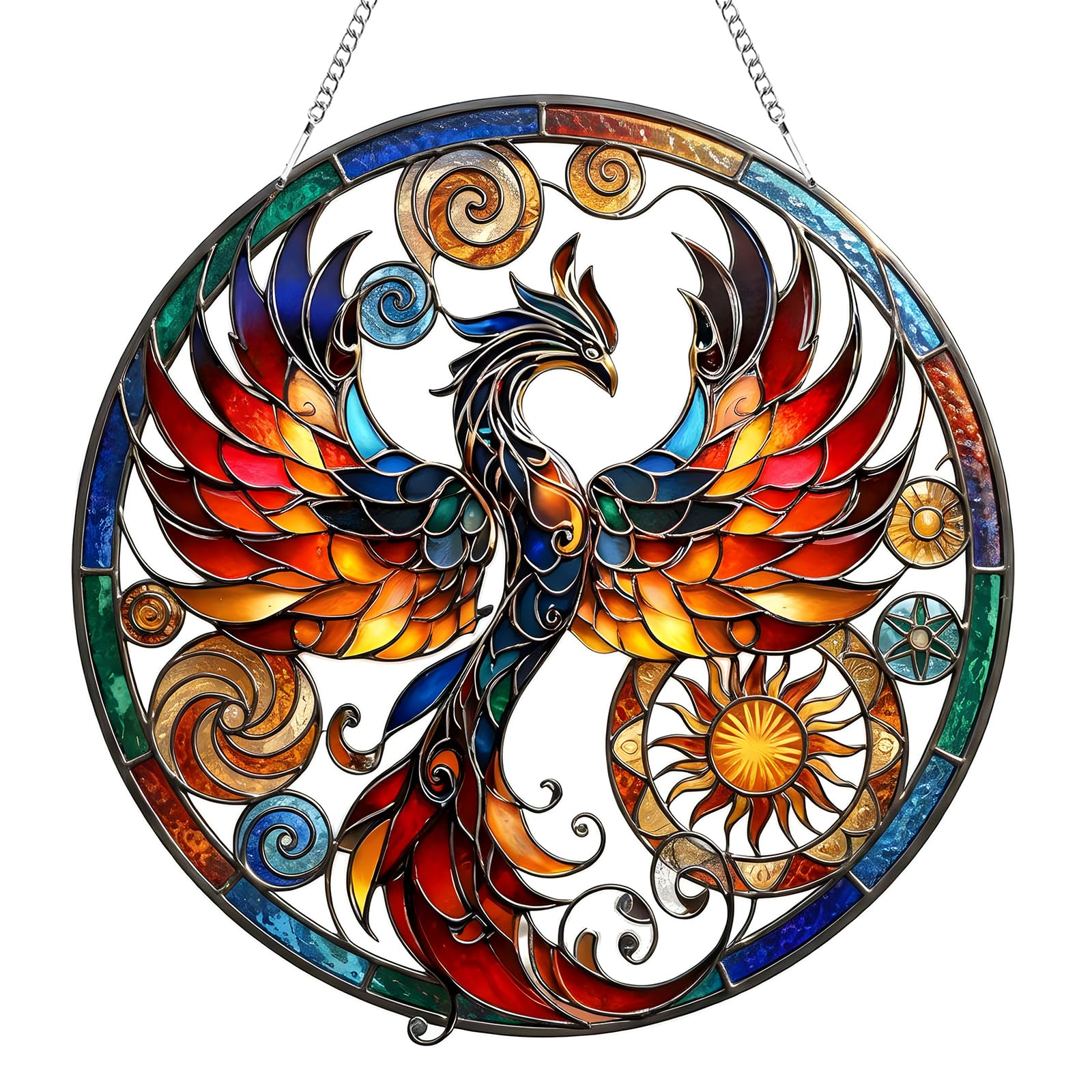 Phoenix Suncatchers for Windows Hanging, Oriental Bird Sun Catcher, Stained Glass Window Hanging Ornament, Acrylic Sun Catchers Indoor Window for Garden, Home, Indoor, Outdoor Decor