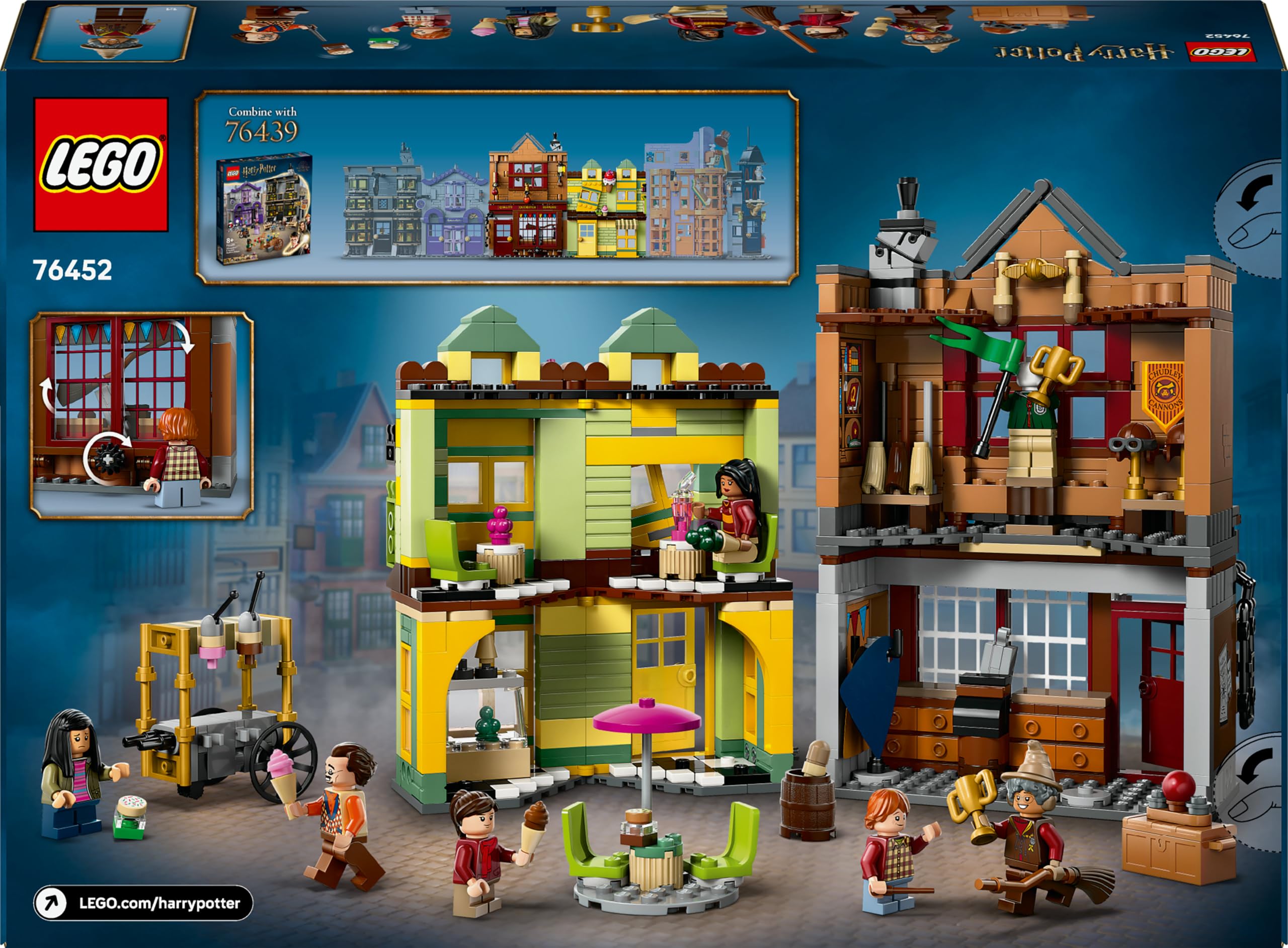 LEGO Harry Potter Qualität für Quidditch & Fortescues Eissalon - Set mit 2 Winkelgasse Läden, 6 Minifiguren & Zubehör inkl. Nimbus 2000 Besen - Geschenk für Jungen & Mädchen ab 8 Jahren - 76452