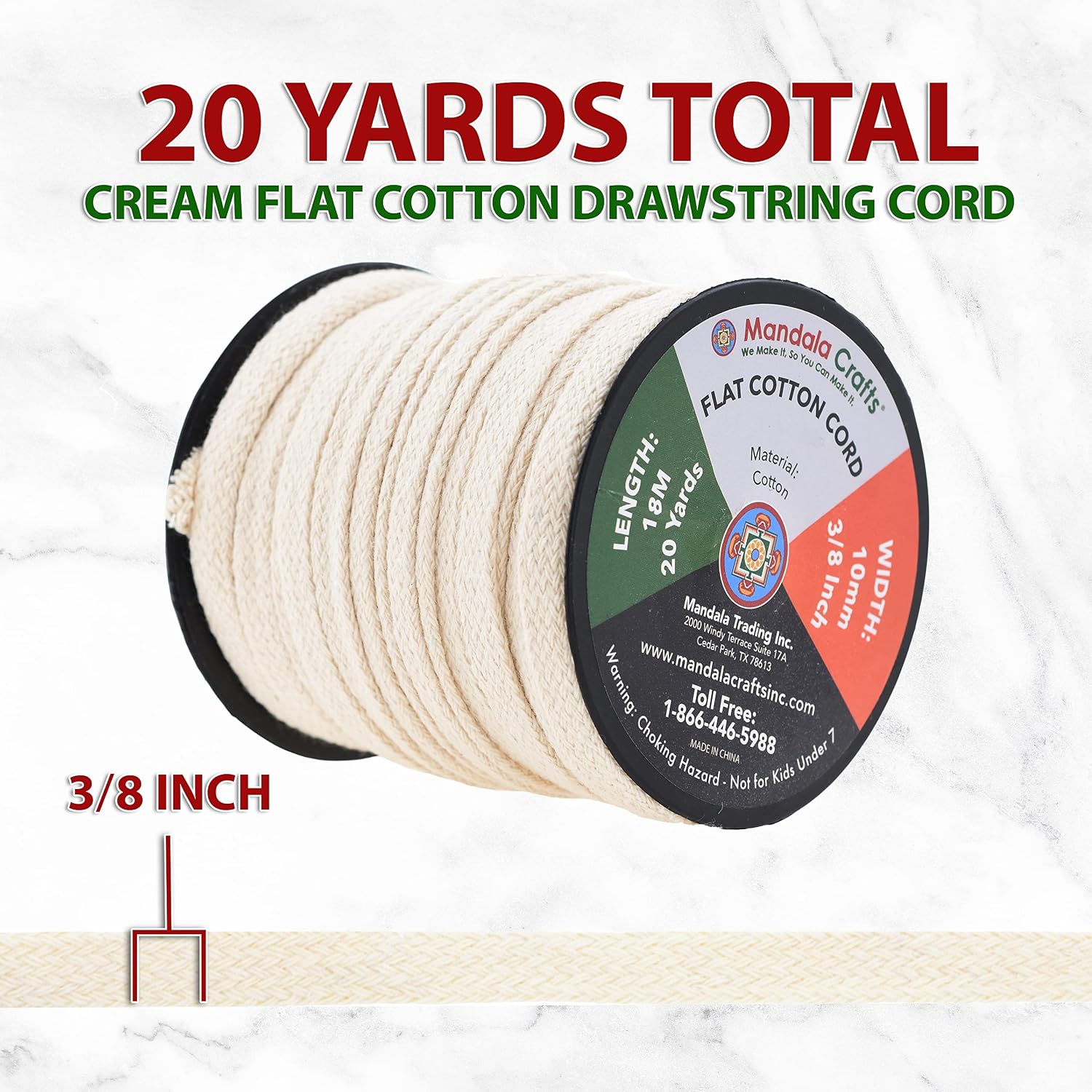 Mandala Crafts Cream Flat Drawstring Cord Drawstring Replacement, 3/8 Inch 20 YDs Cream Soft Drawstring Cotton Draw Cord Hoodie Sweatpants Drawcord Replacement