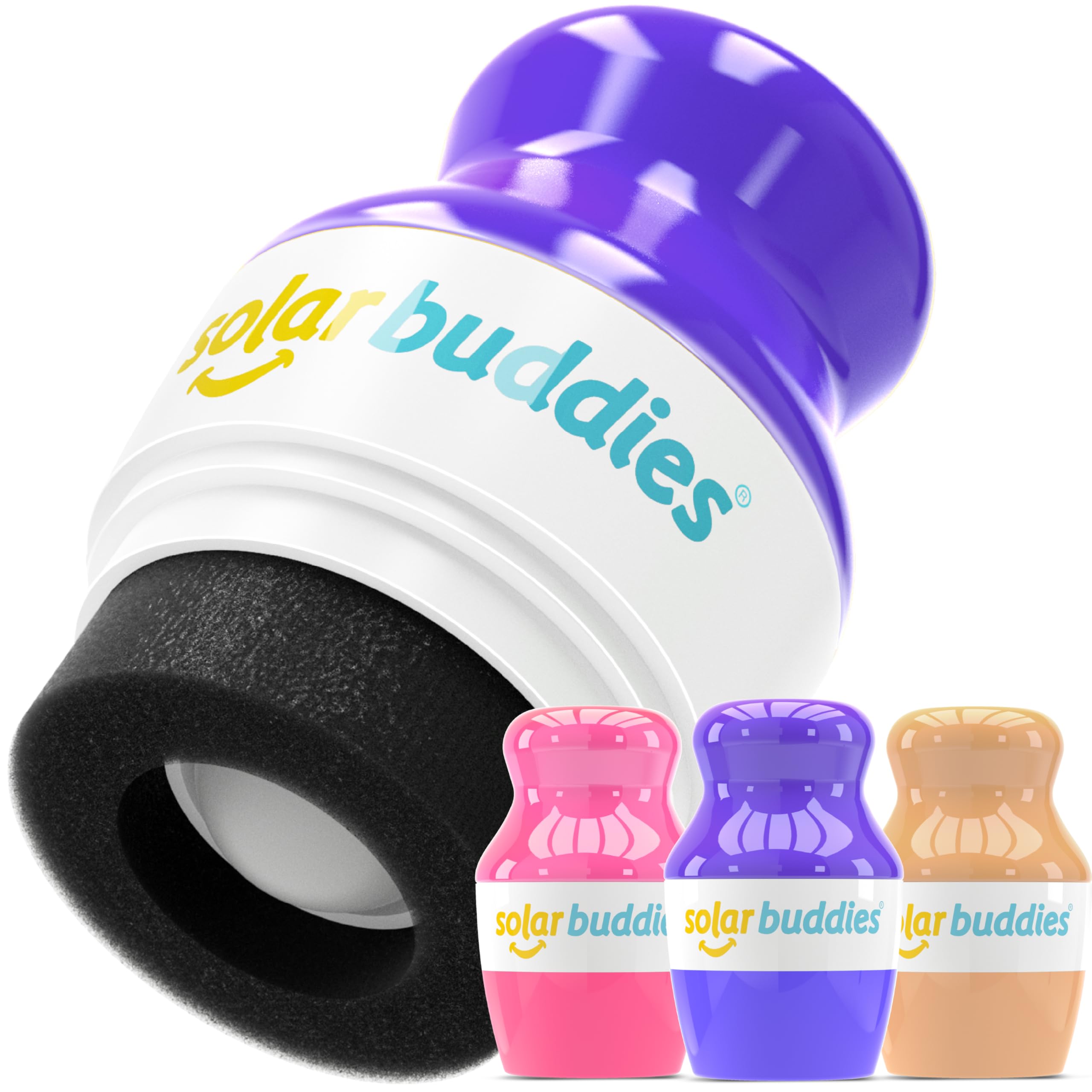 Solar Buddies Sunscreen Applicator - Nude, Purple, Pink - BPA-Free Refillable Roll on Sponge Sunscreen, Suncream & Lotion Applicator for Kids, Adults & Families - Holds 3.4fl oz, Perfect Travel Size