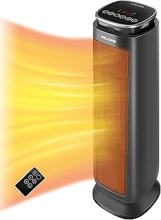PELONIS PTH15A4BGB Ceramic Tower 1500W Indoor Space Heater with Oscillation, Remote Control, Programmable Thermostat & 8H ...