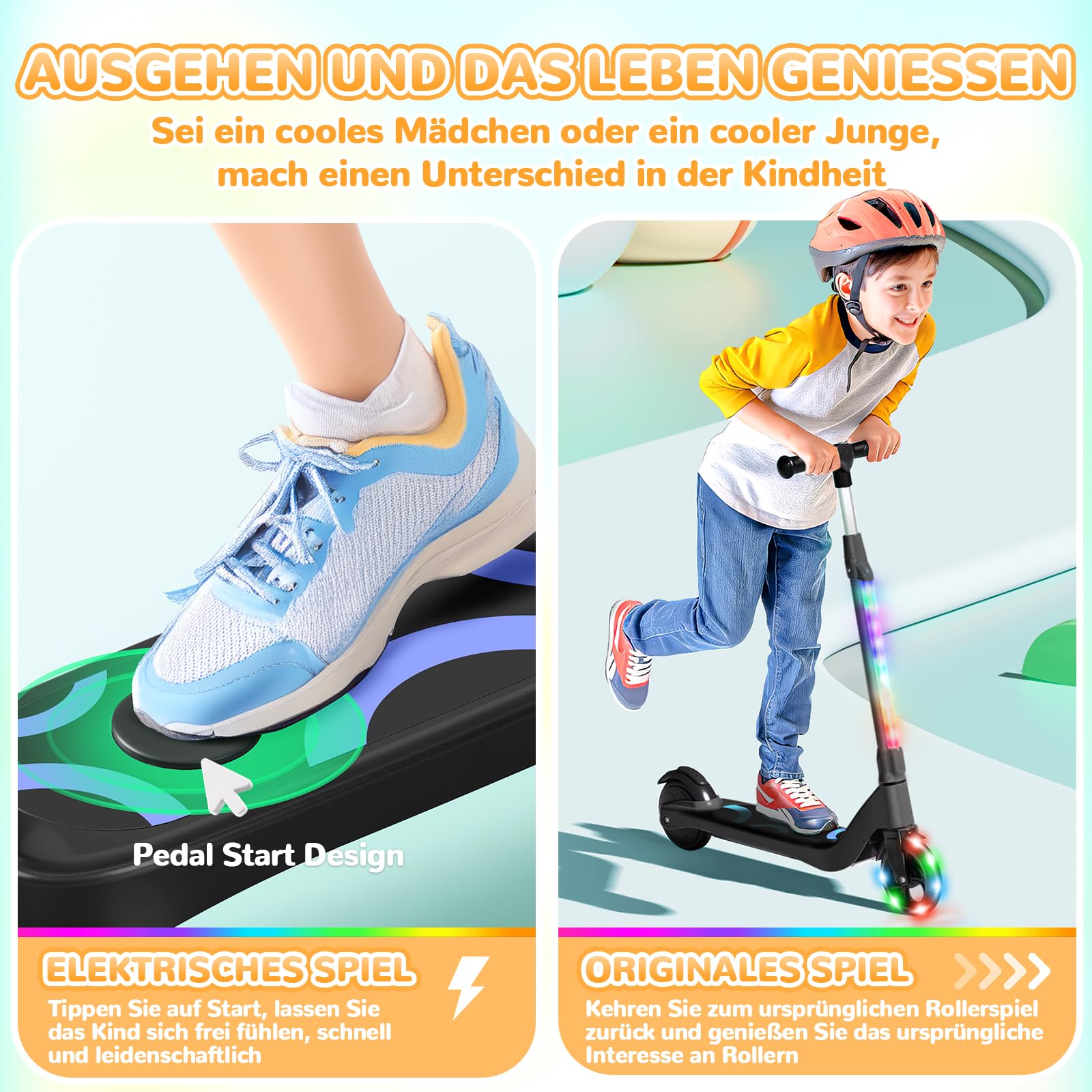 SISIGAD Patinete eléctrico para niños de 6 a 10 años con Luces LED Intermitentes y 3 Alturas Ajustables, Motor de 45 W máx. 10 km/h, Carga máxima de 70 kg