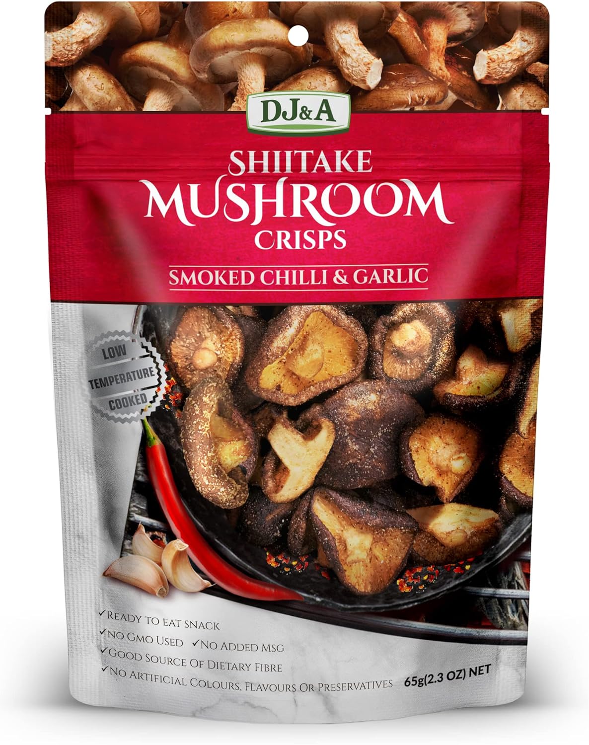 DJ&A Shiitake Smoked Chilli Garlic Mushroom Crisps 65 g