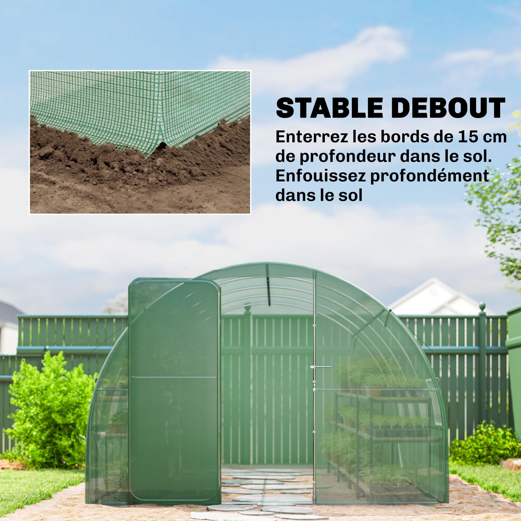 Outsunny Serre Tunnel de Jardin 12m² 295x400x200cm Cadre Acier galvanisé Porte 8 fenêtres bâche PE 140 g/m² Vert