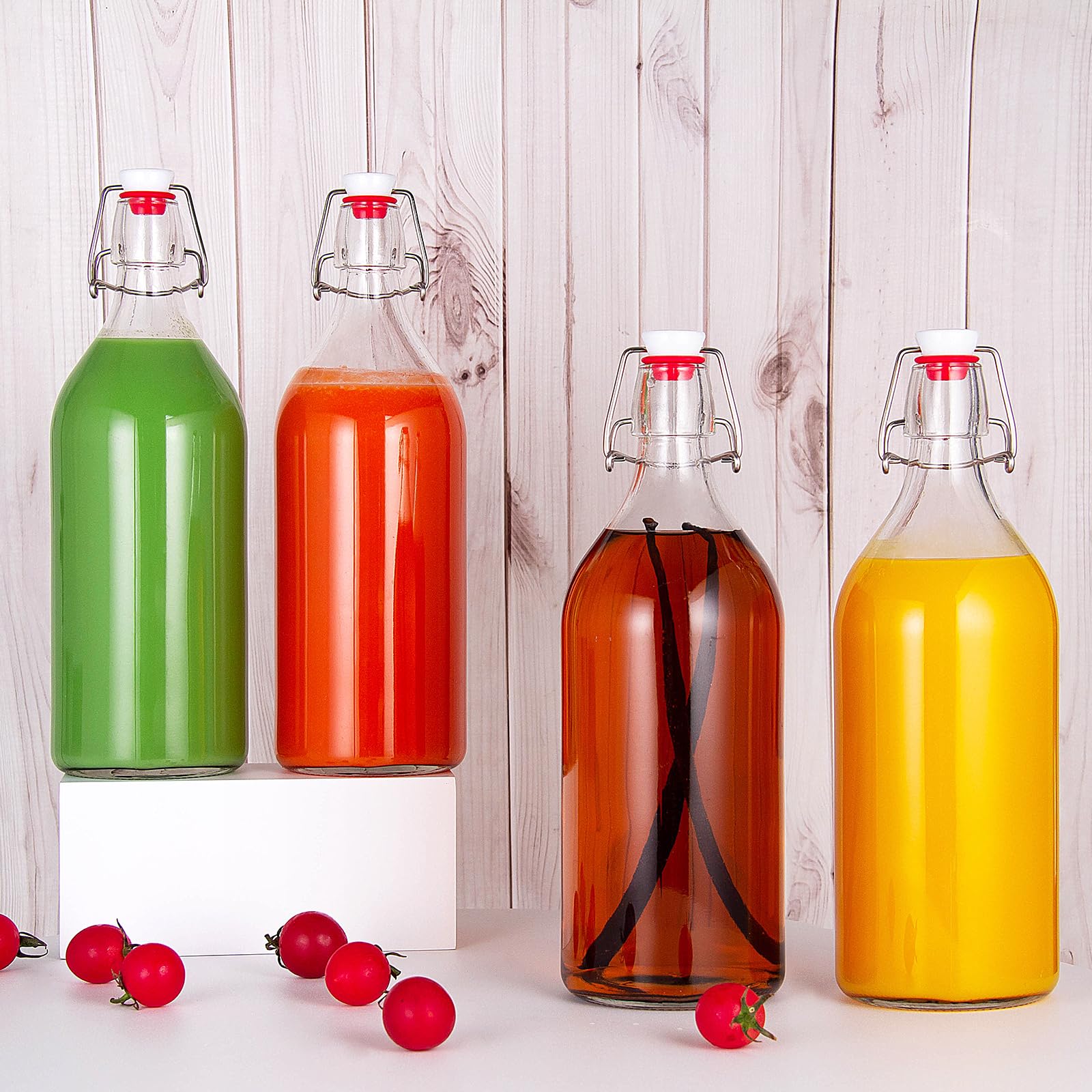 Bügelverschluss-Flaschen aus Glas mit luftdichtem Gummidichtungs-Klappverschluss für Kombucha, Getränke, Öl, Essig, Wasser, Limonade, Kefir (4 Stück)
