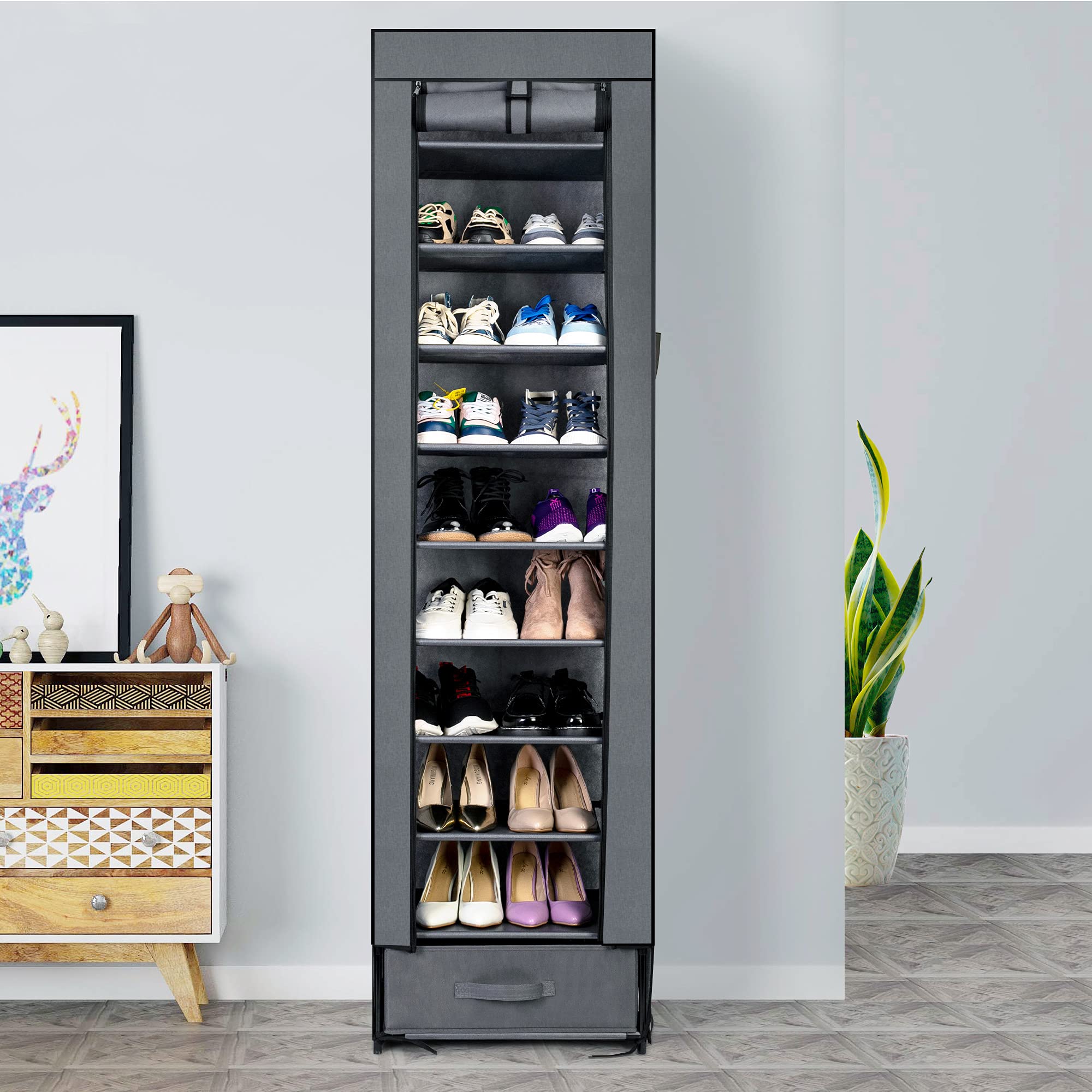 Shoes Rack,10 Tier Tall Shoe Rack Narrow Shoe Rack with Storage Box