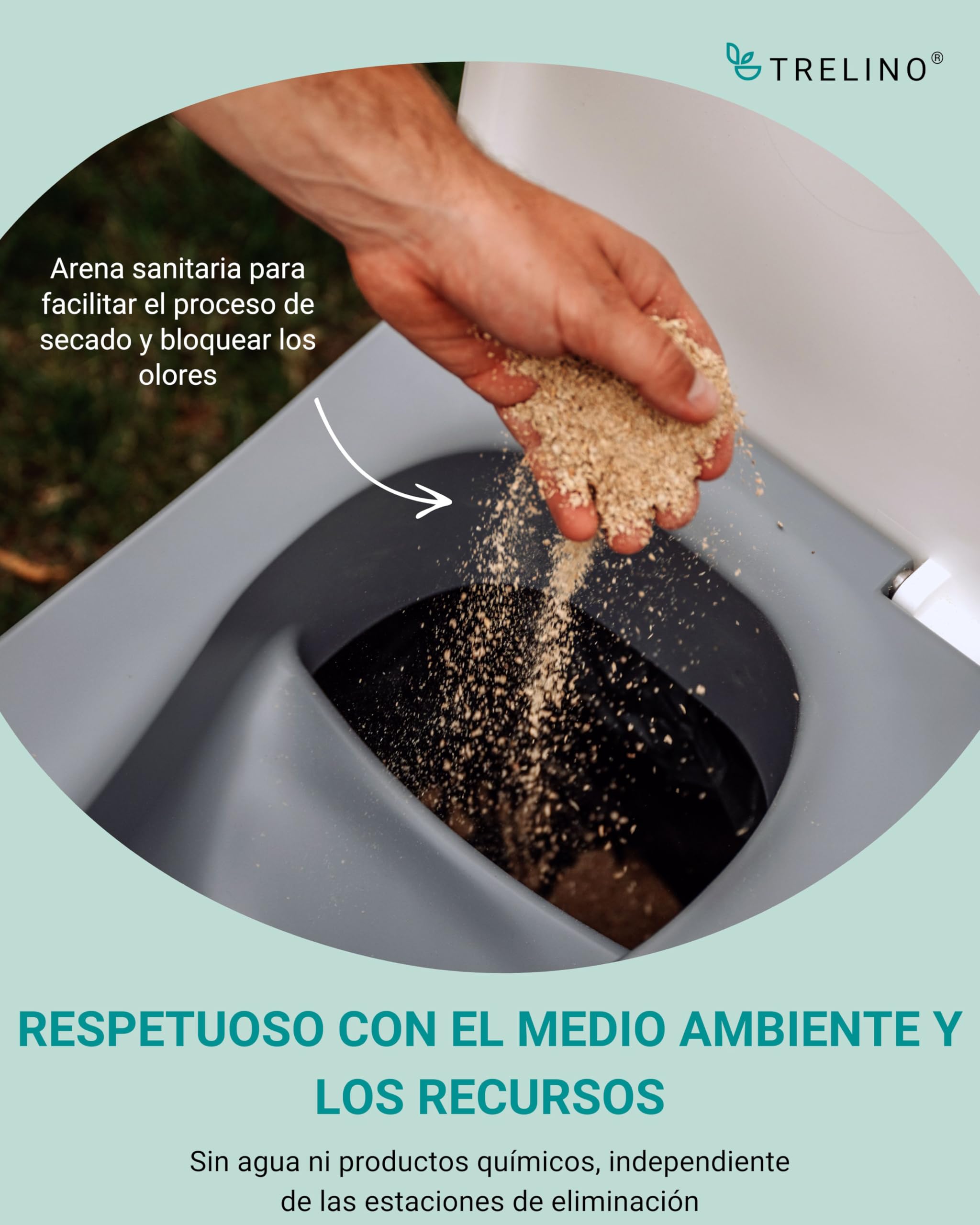 TRELINO EVO S, 39 x 33 x 29,6 cm, baño seco con Separador, WC portátil para Camping y Uso al Aire Libre, Inodoro seco para Furgonetas y autocaravanas, sin Agua ni Productos químicos