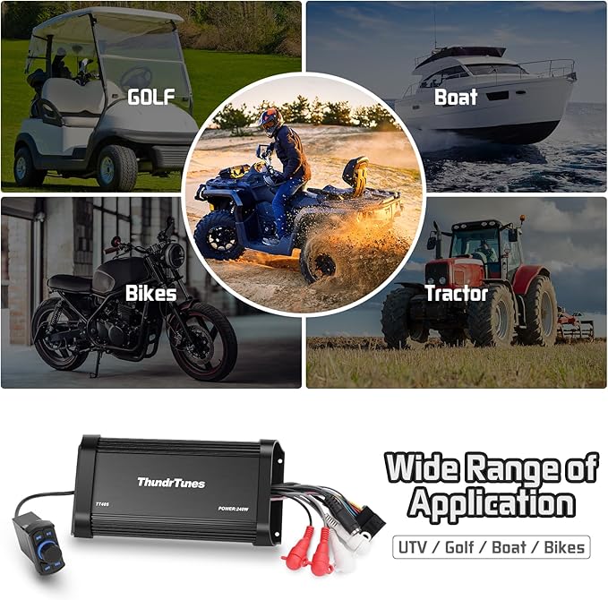 Sistema de Audio Amplificador Bluetooth Marine Powersport con 2 Parlantes Blancos, 60W x 4 CH miniatura 5