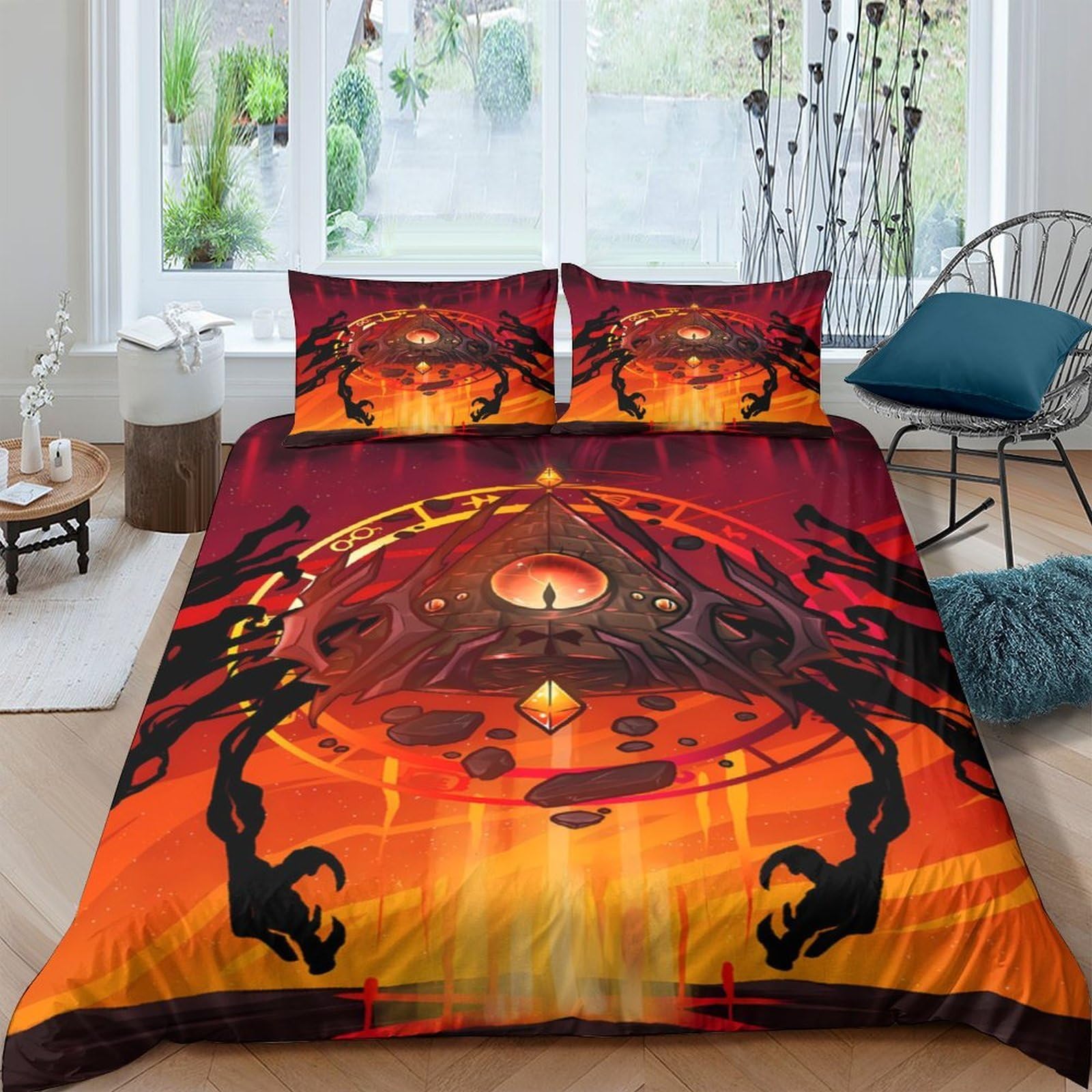 Ctjqhvkz Style-5 3D Printed Fiery Portal Fitted Sheet Microfiber Soft Breathable Lava Scorpion Bed Cover For Bedroom Decor Protection Single（135X200cm）