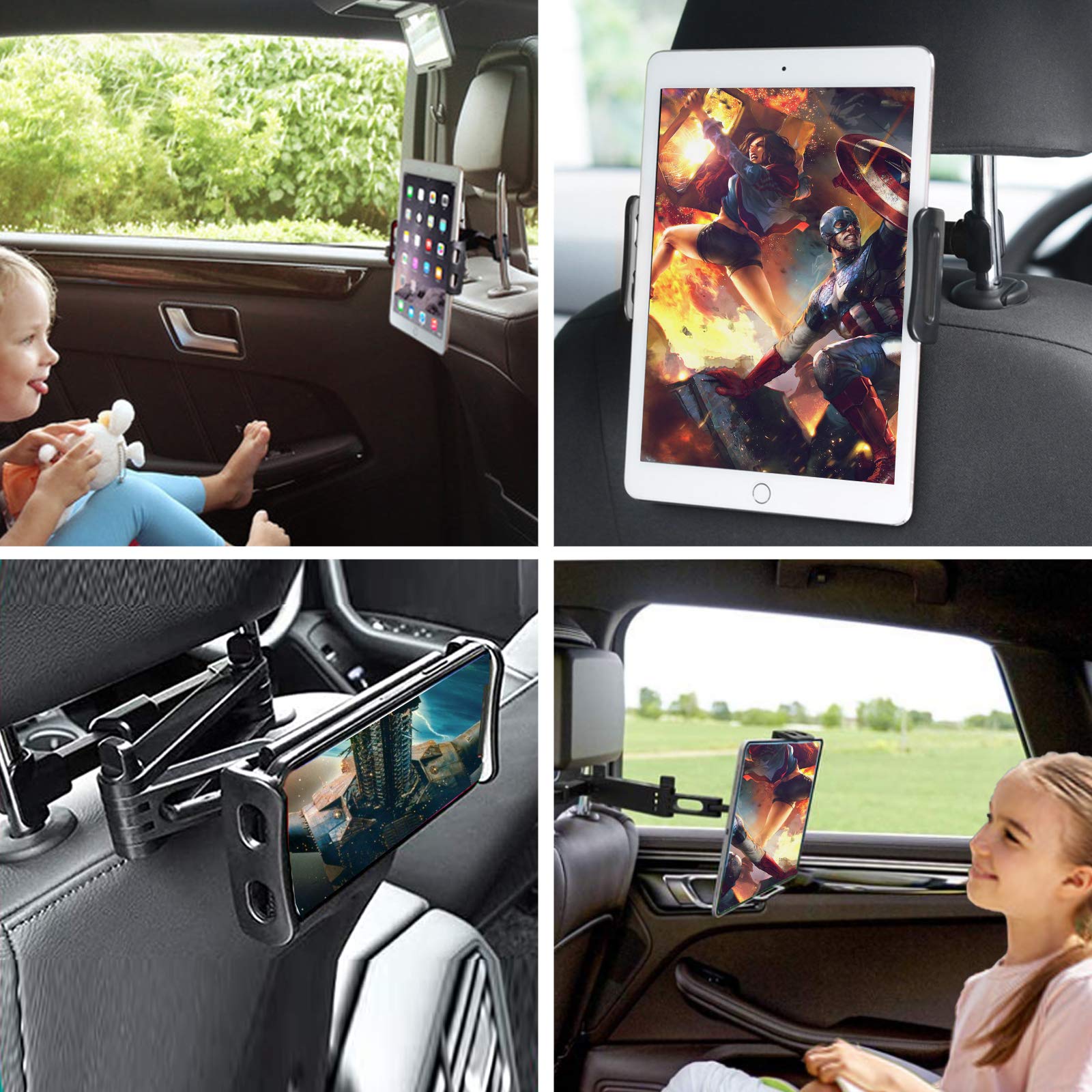 Tablet Halterung Auto Kopfstütze - Universal Für 4,7-12,9 Zoll Geräte, Schwarz